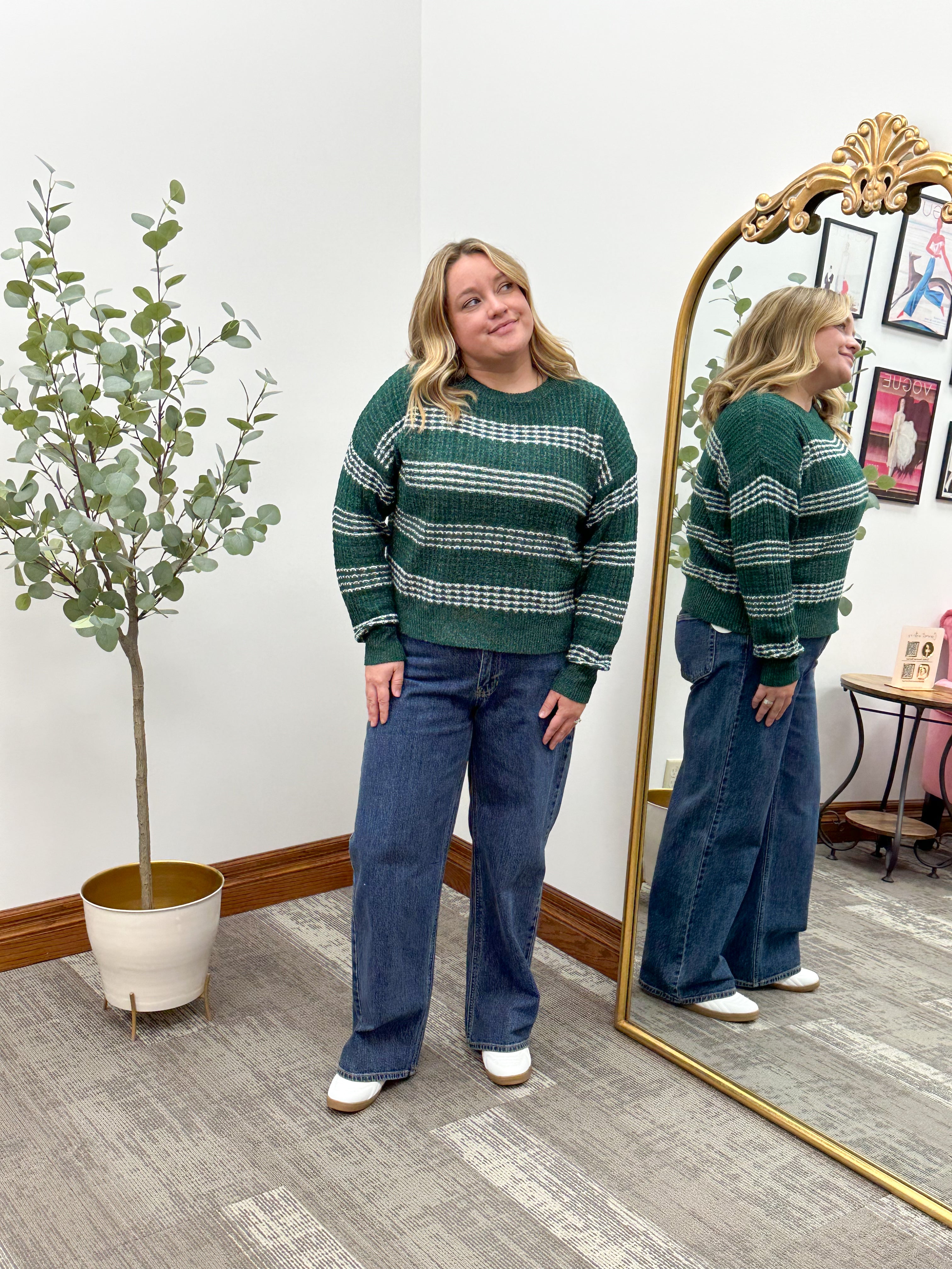 Forest Green Striped Sweater