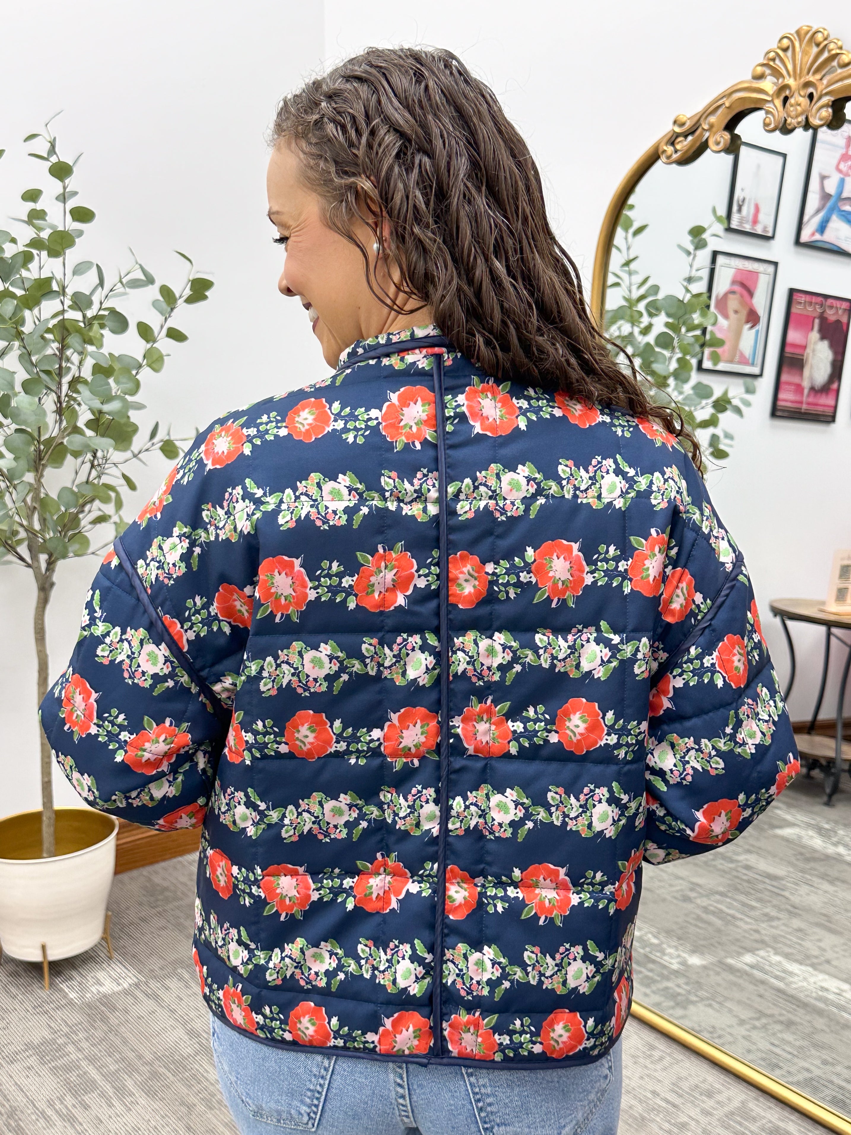 Navy & Floral Quilted Jacket