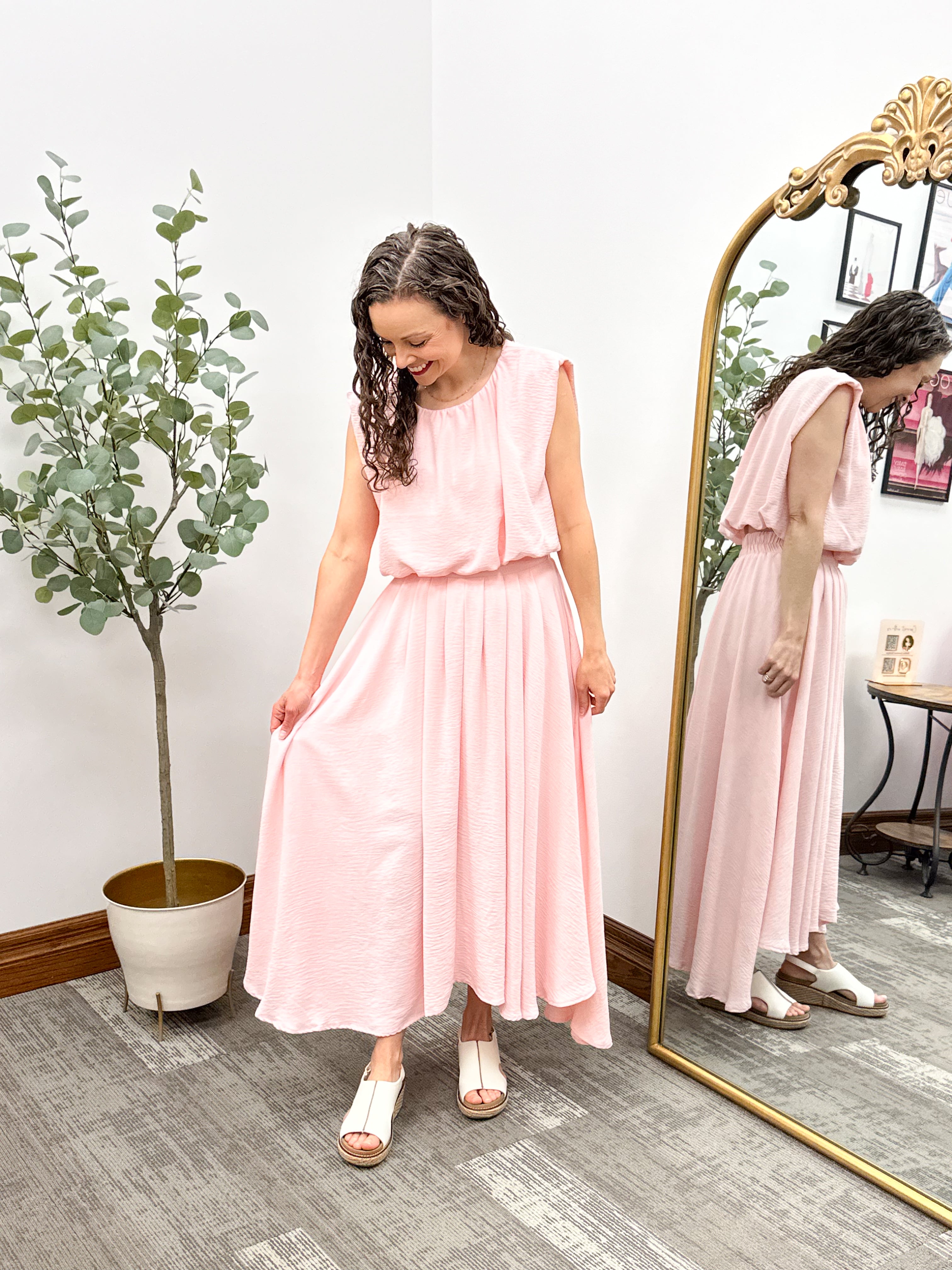Pink Pleated Midi Skirt