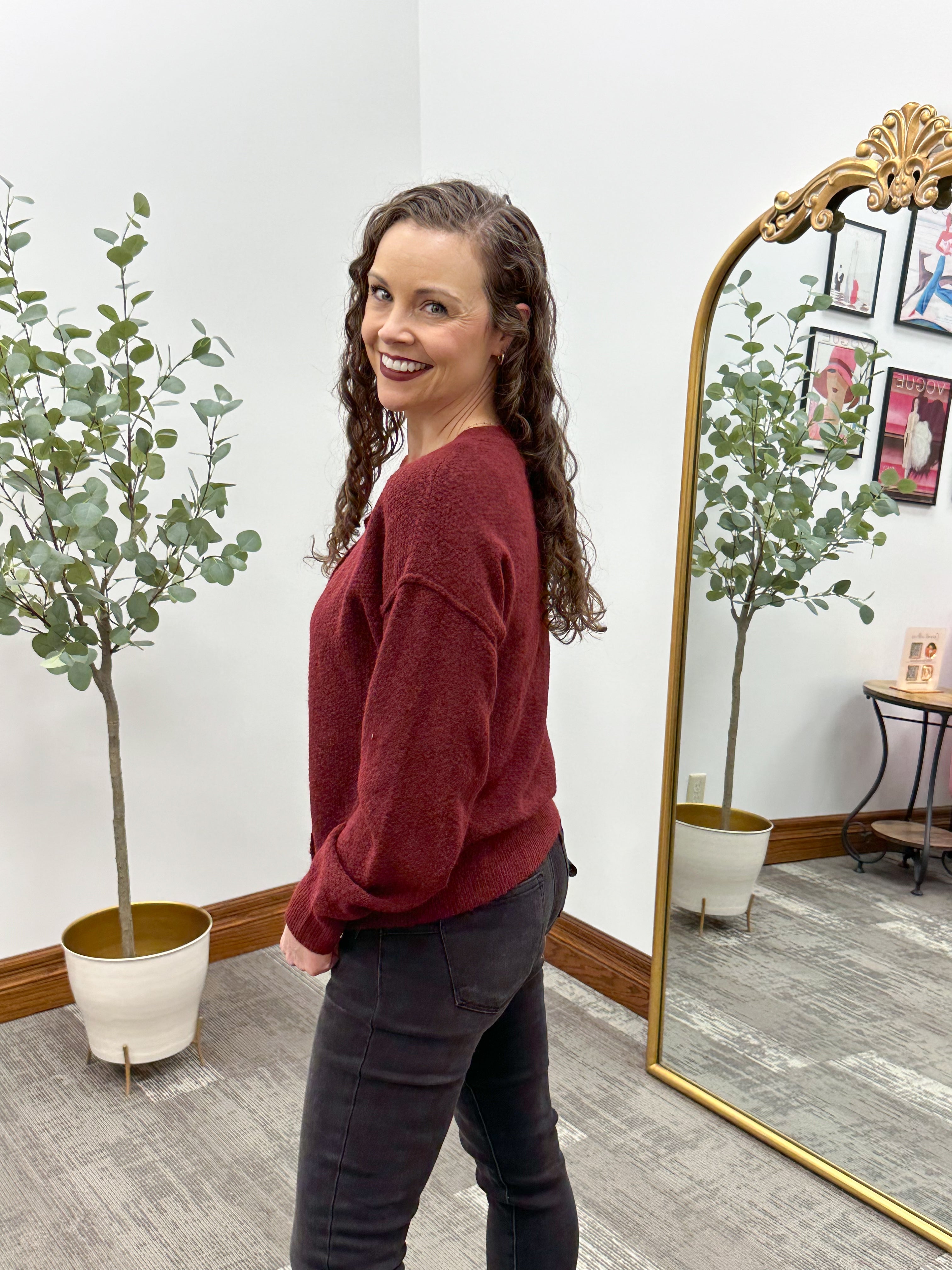 Waffle Knit Button Cardigan