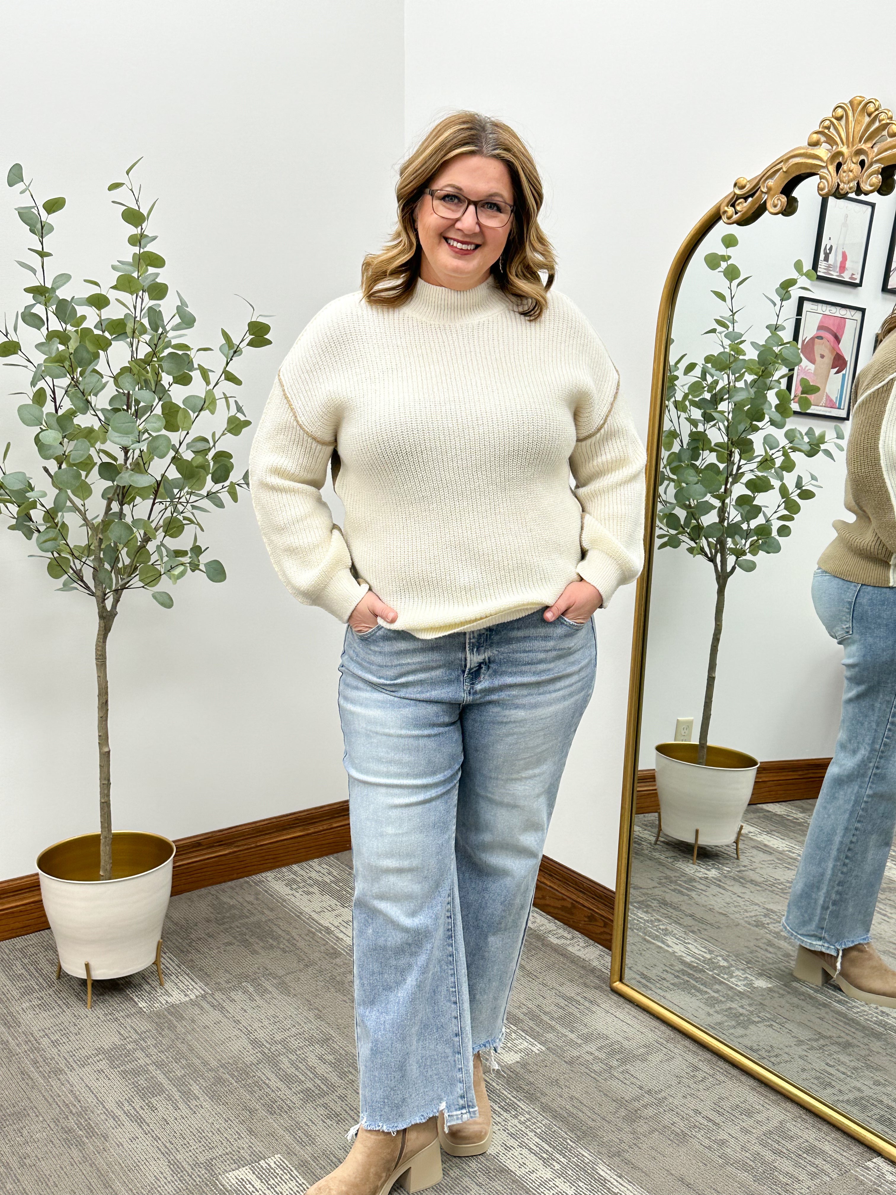 Annie Colorblock Mock Neck Sweater