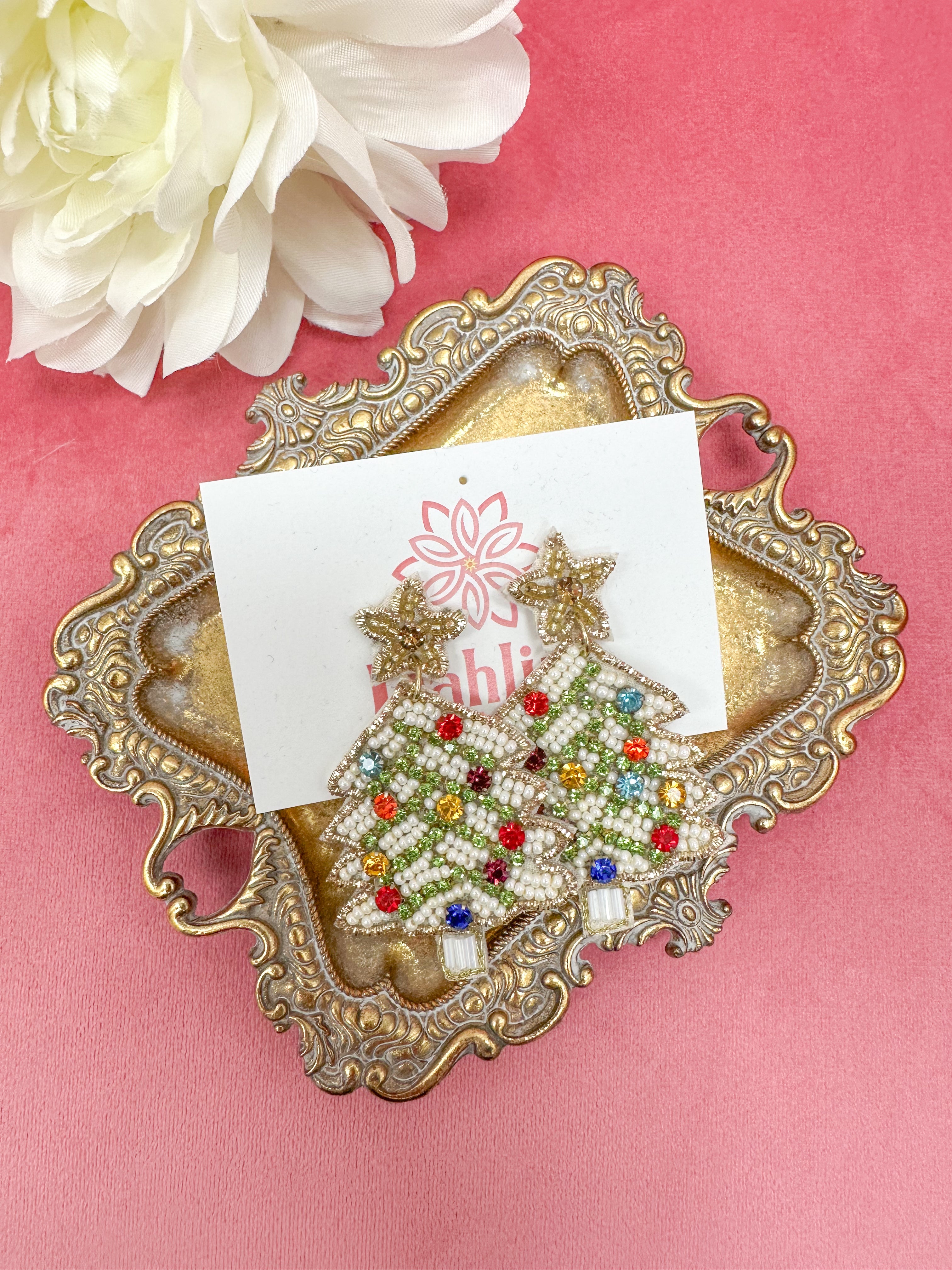 Beaded Christmas Tree Earrings