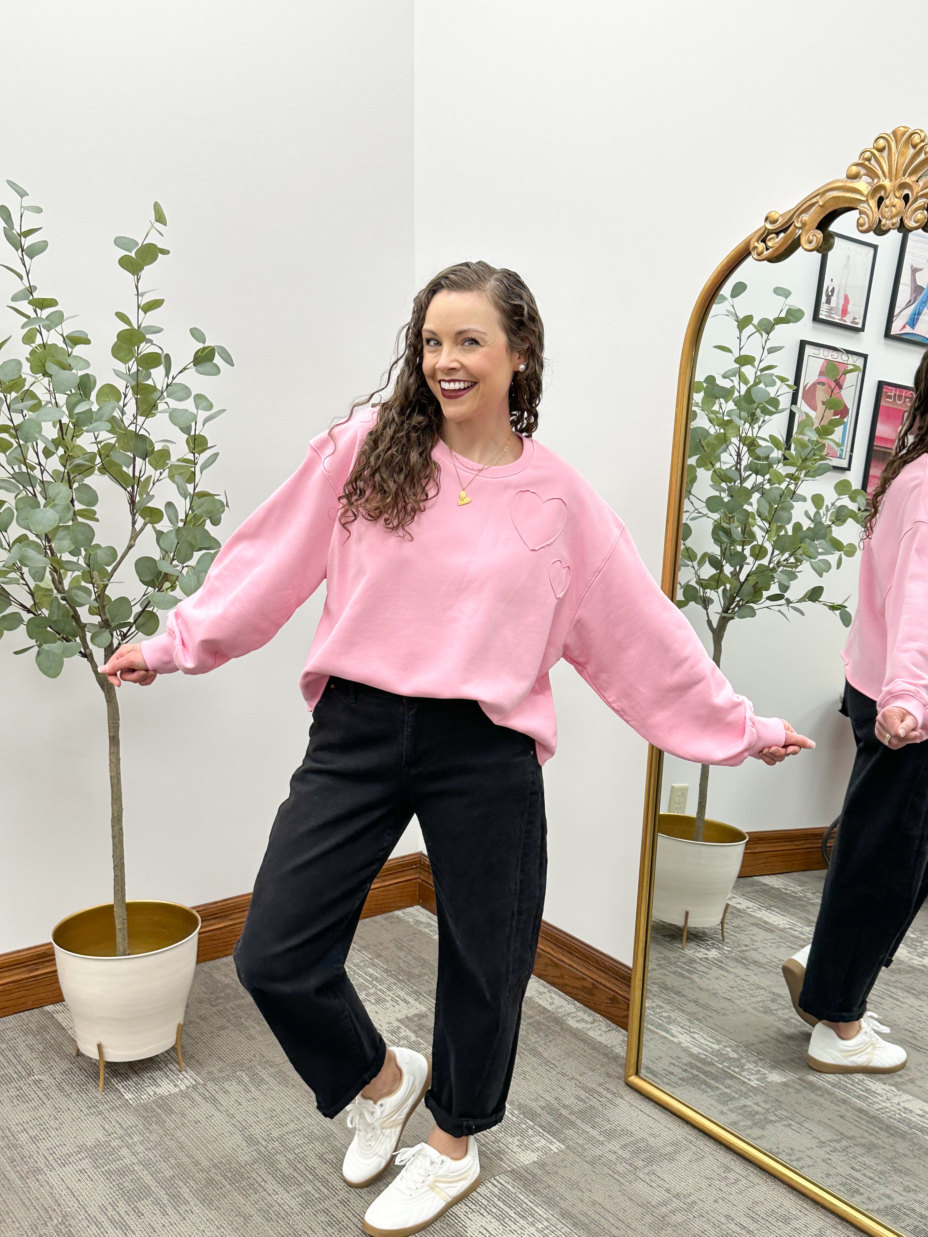 Pink Heart Patch Terry Sweatshirt