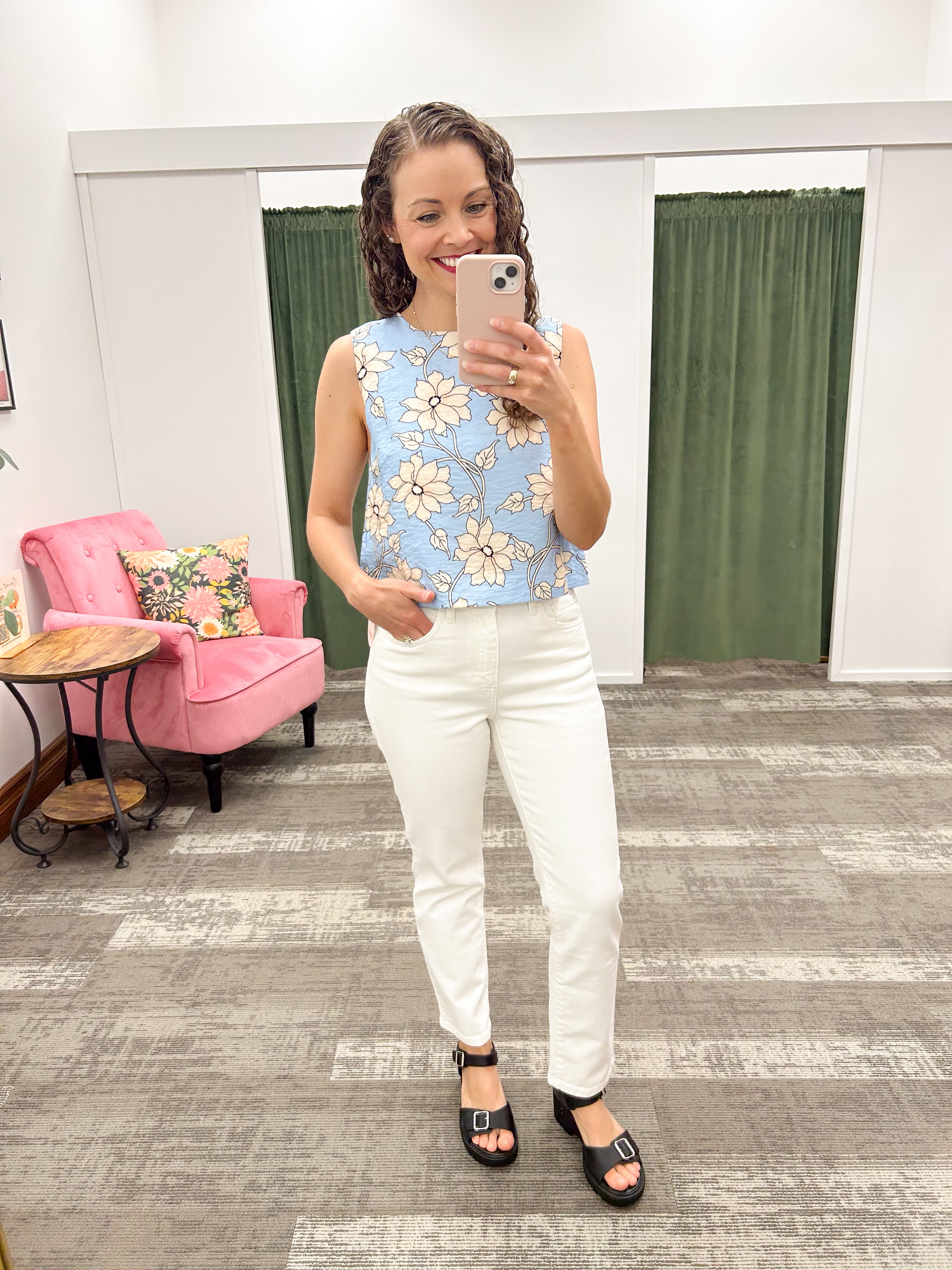 THML Blue Floral Print Tank Top