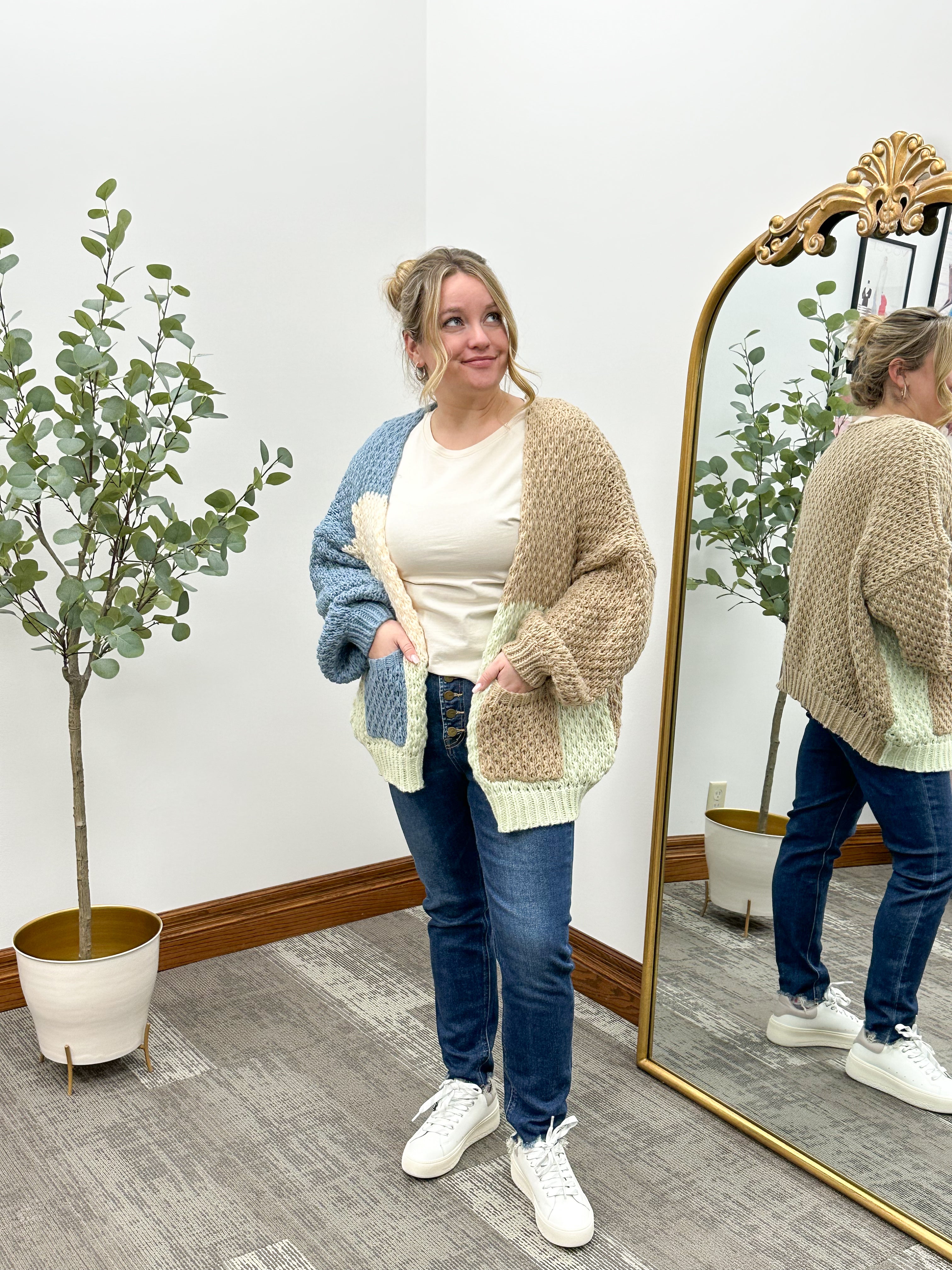 Chunky Knit Color Block Cardigan