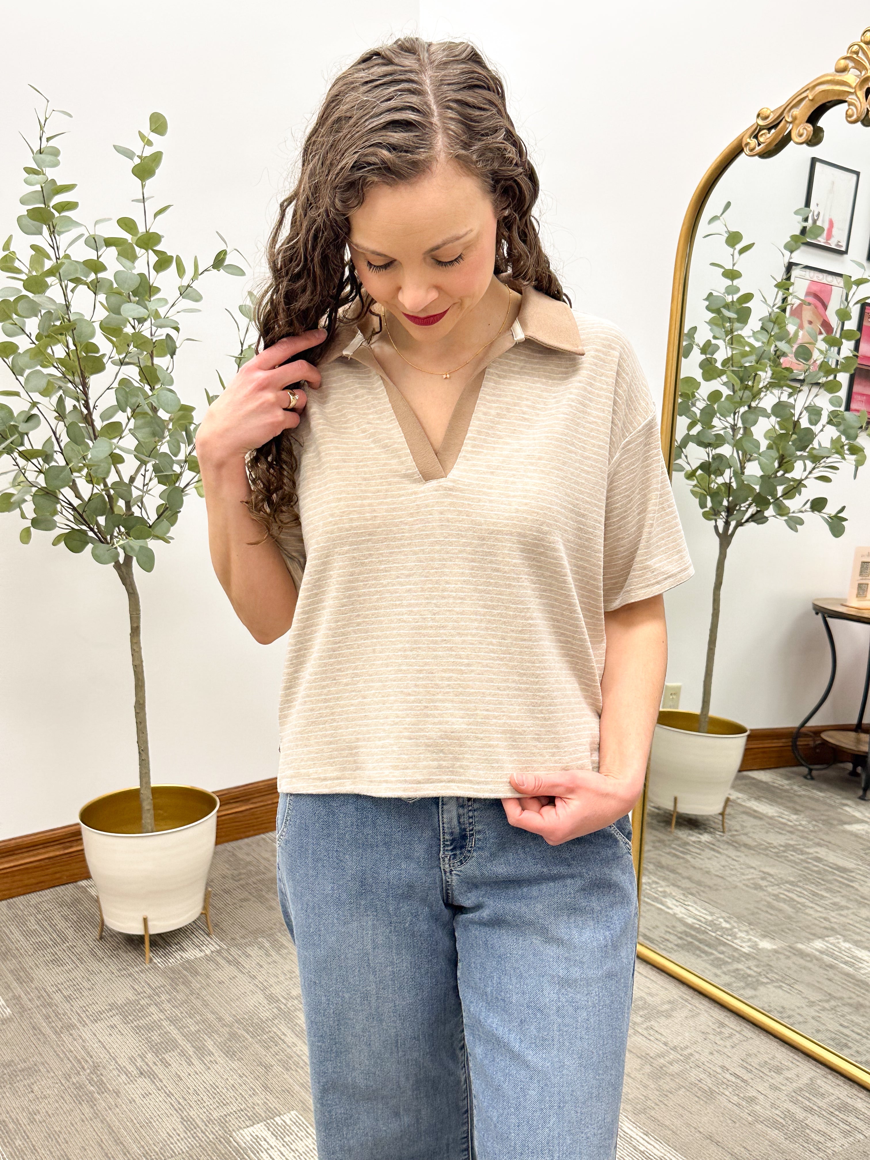 Calix Tan & White Top