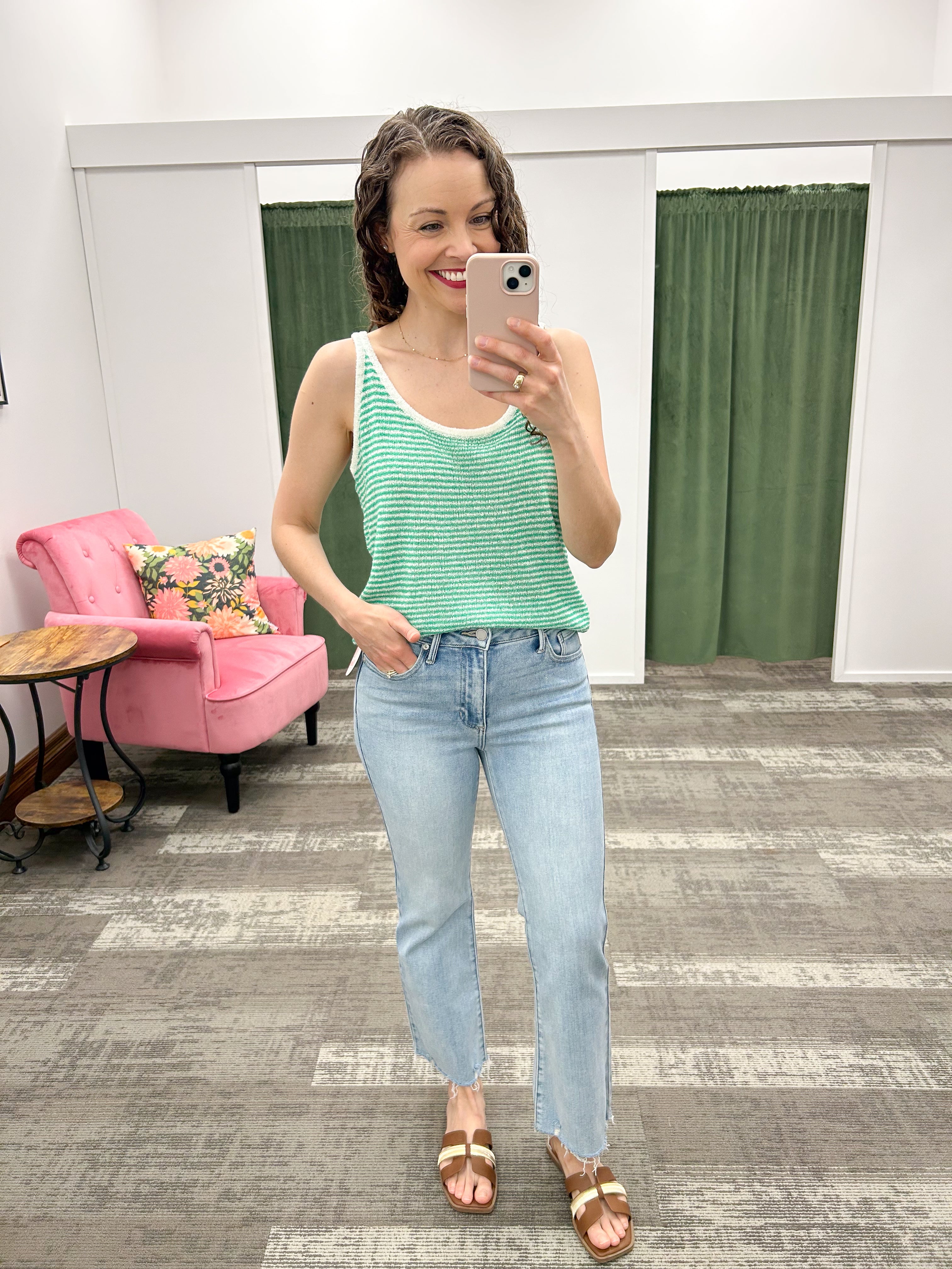 Green Striped Sweater Tank Top