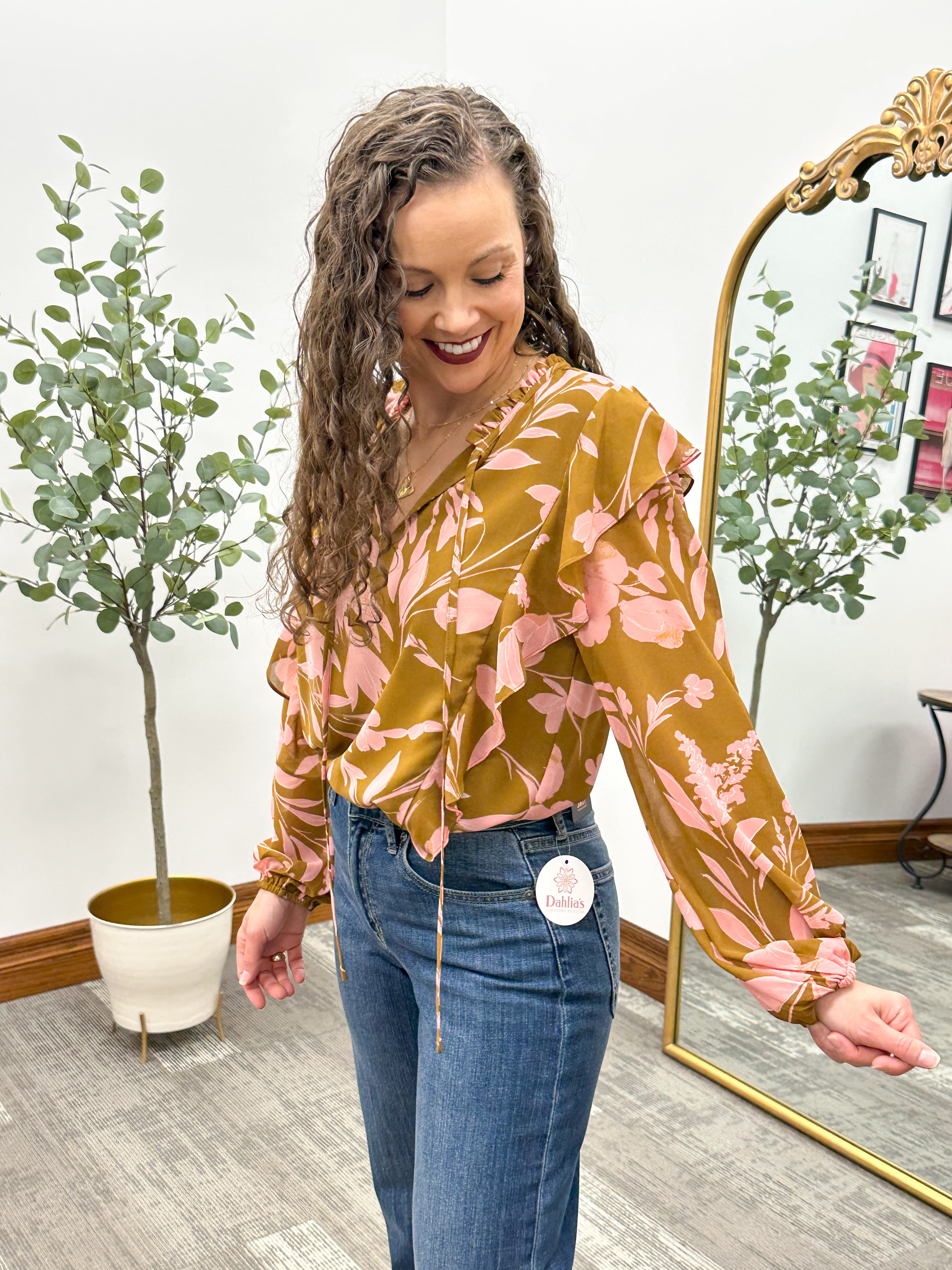 Brown & Pink Ruffle Blouse