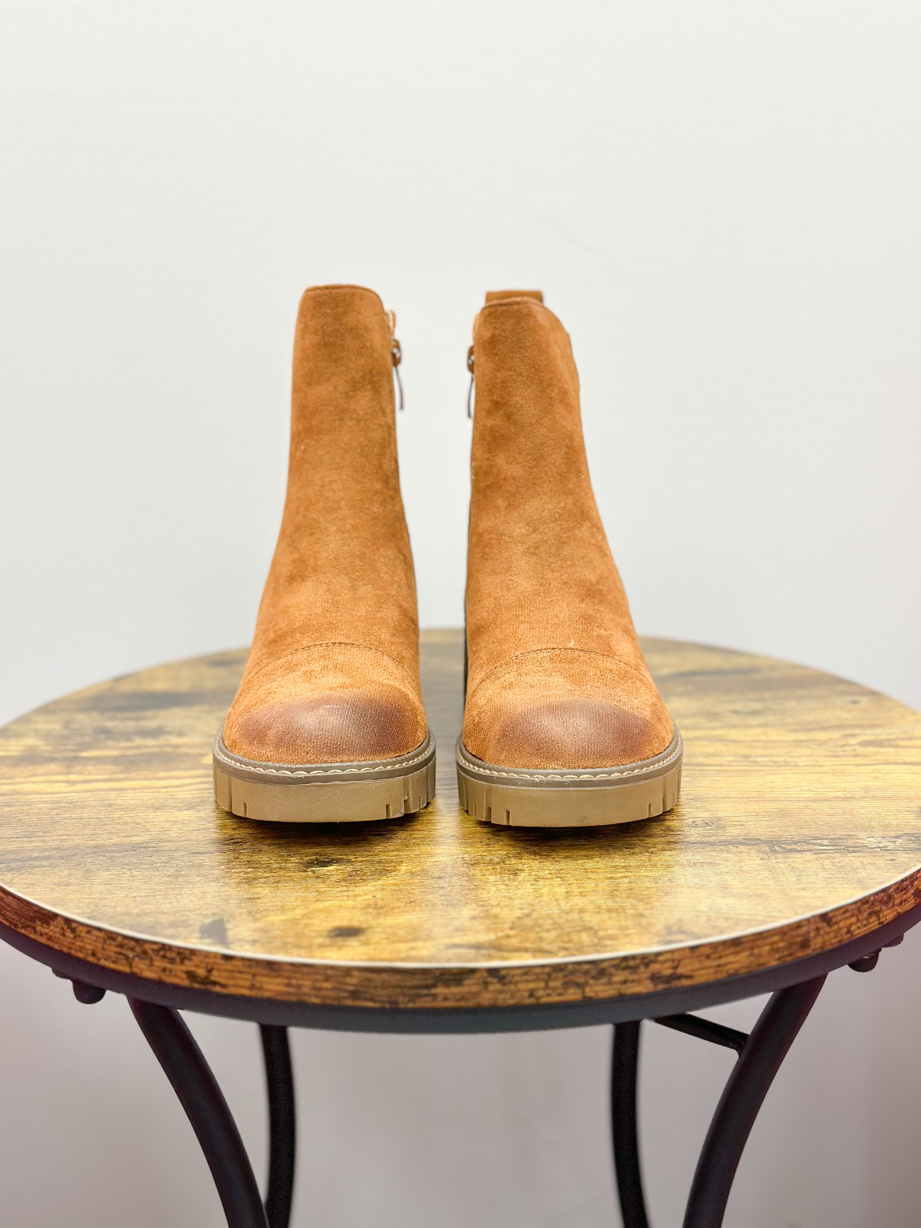 Faux Suede Chunky Heel Bootie