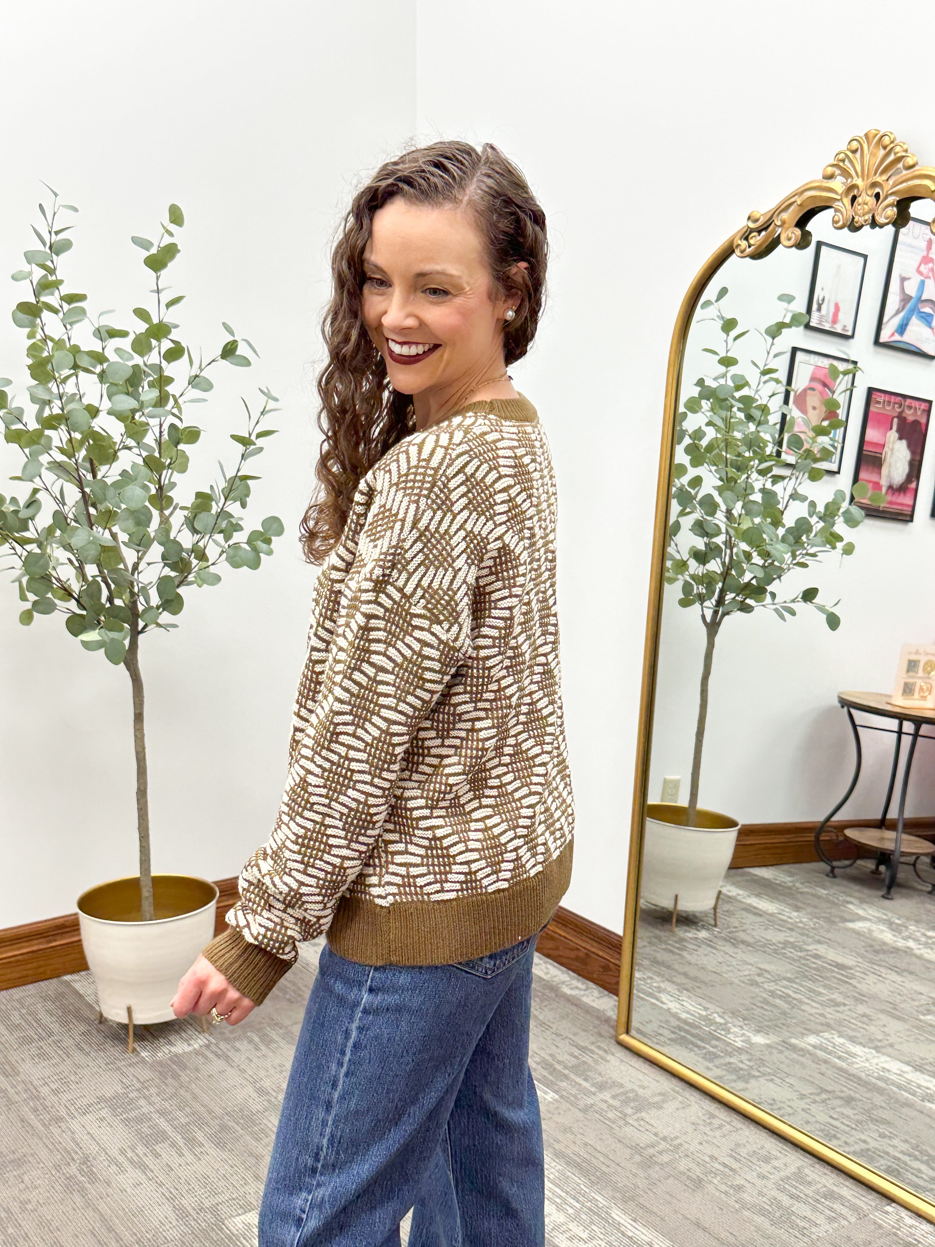 Cream & Brown Textured Sweater