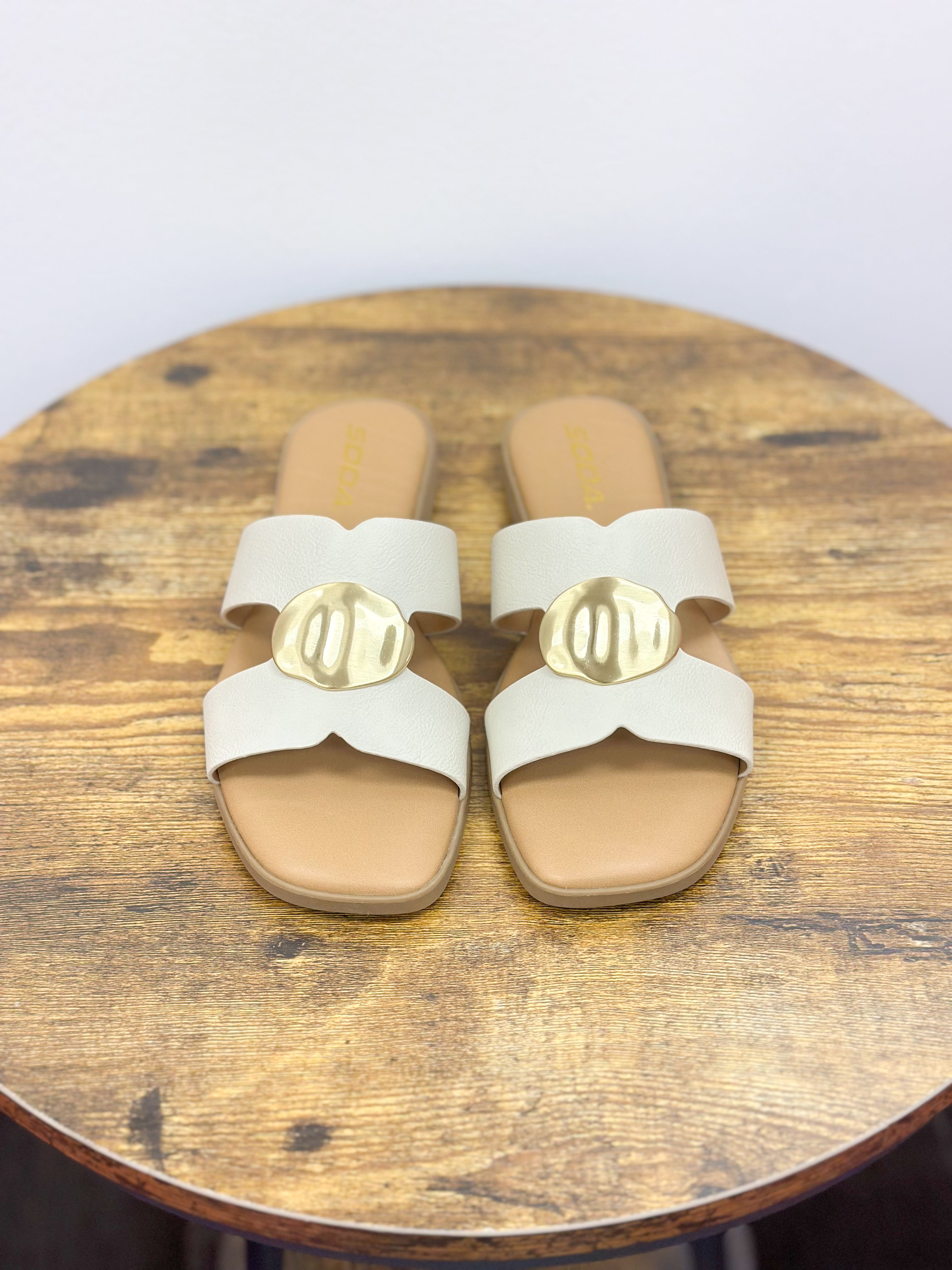 Cream With Gold Circle Pendant Sandals
