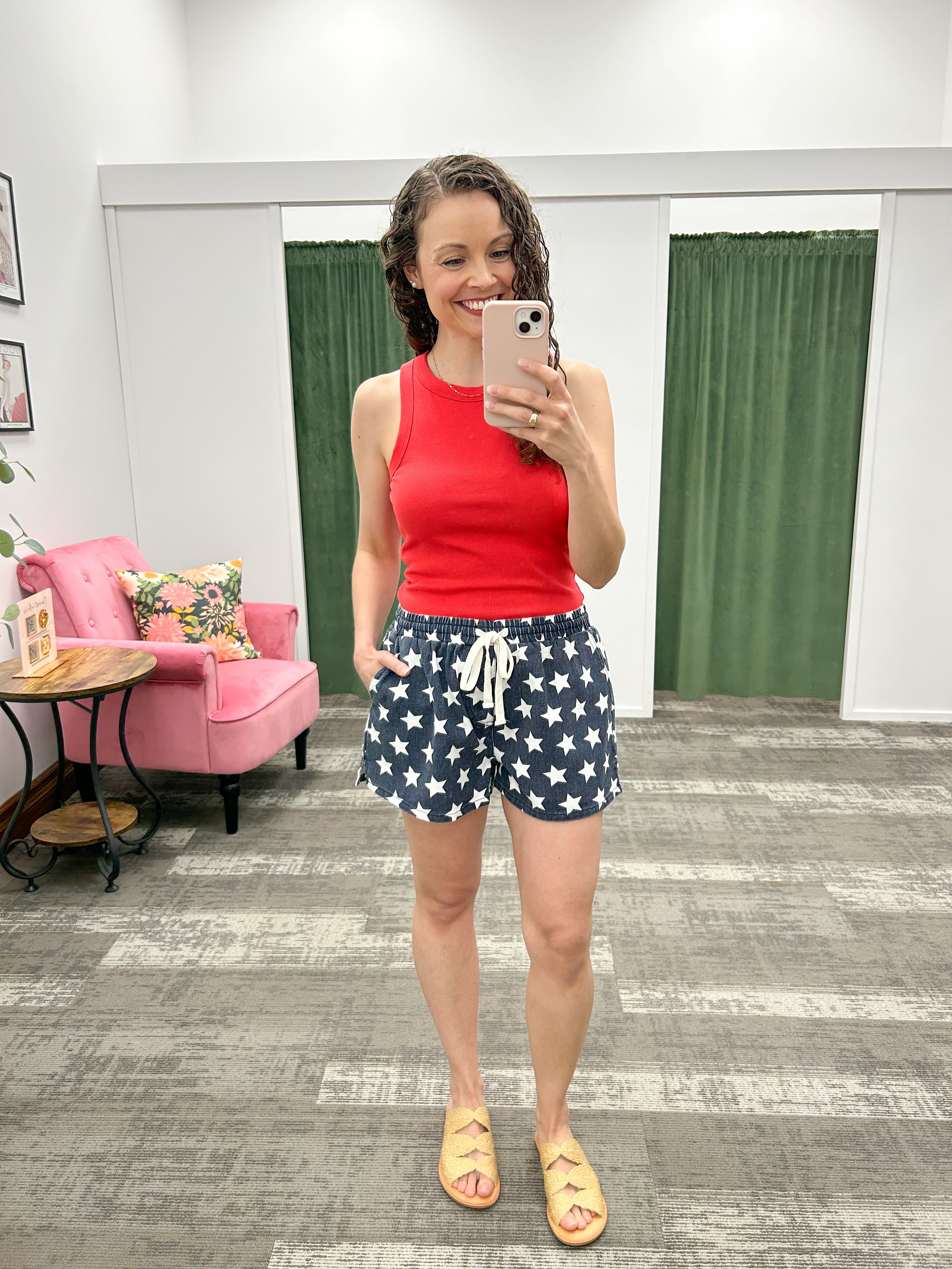 Star Print Denim Shorts