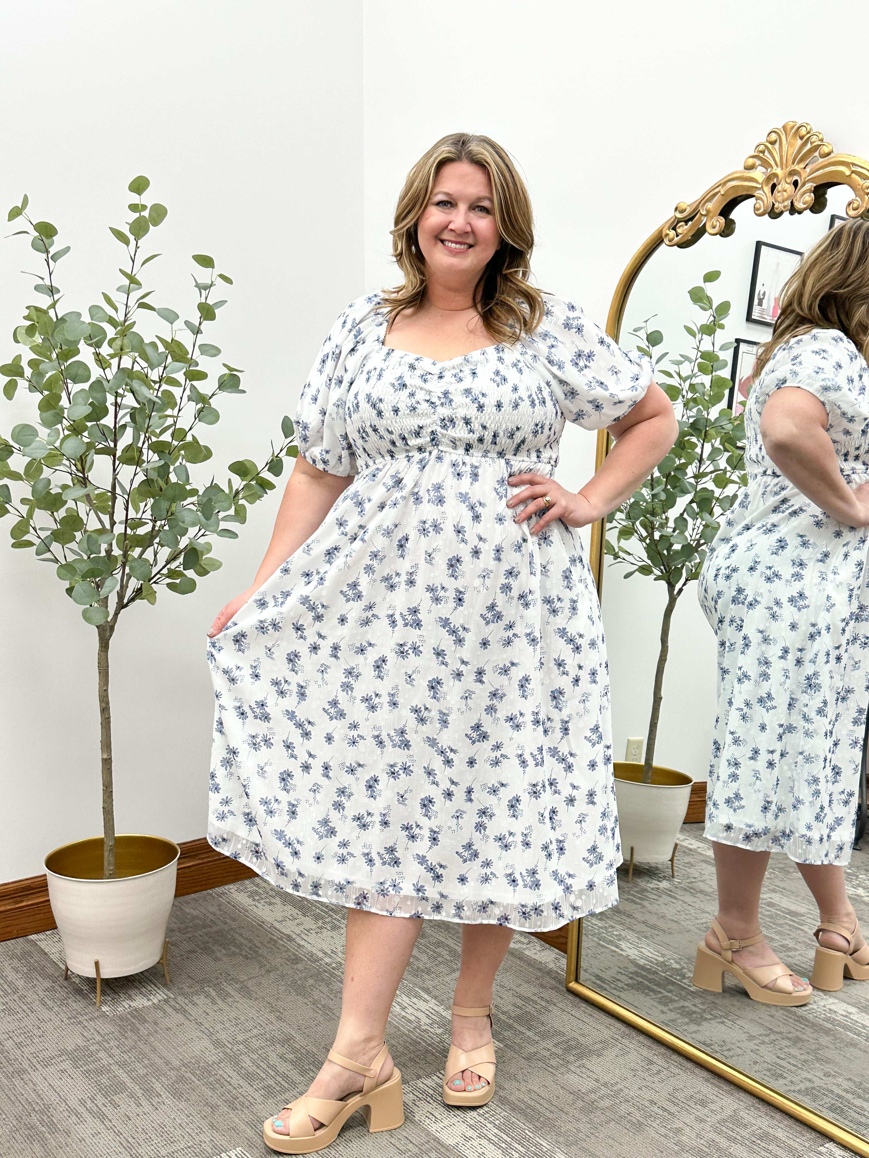 Rhonda Blue Floral Midi Dress