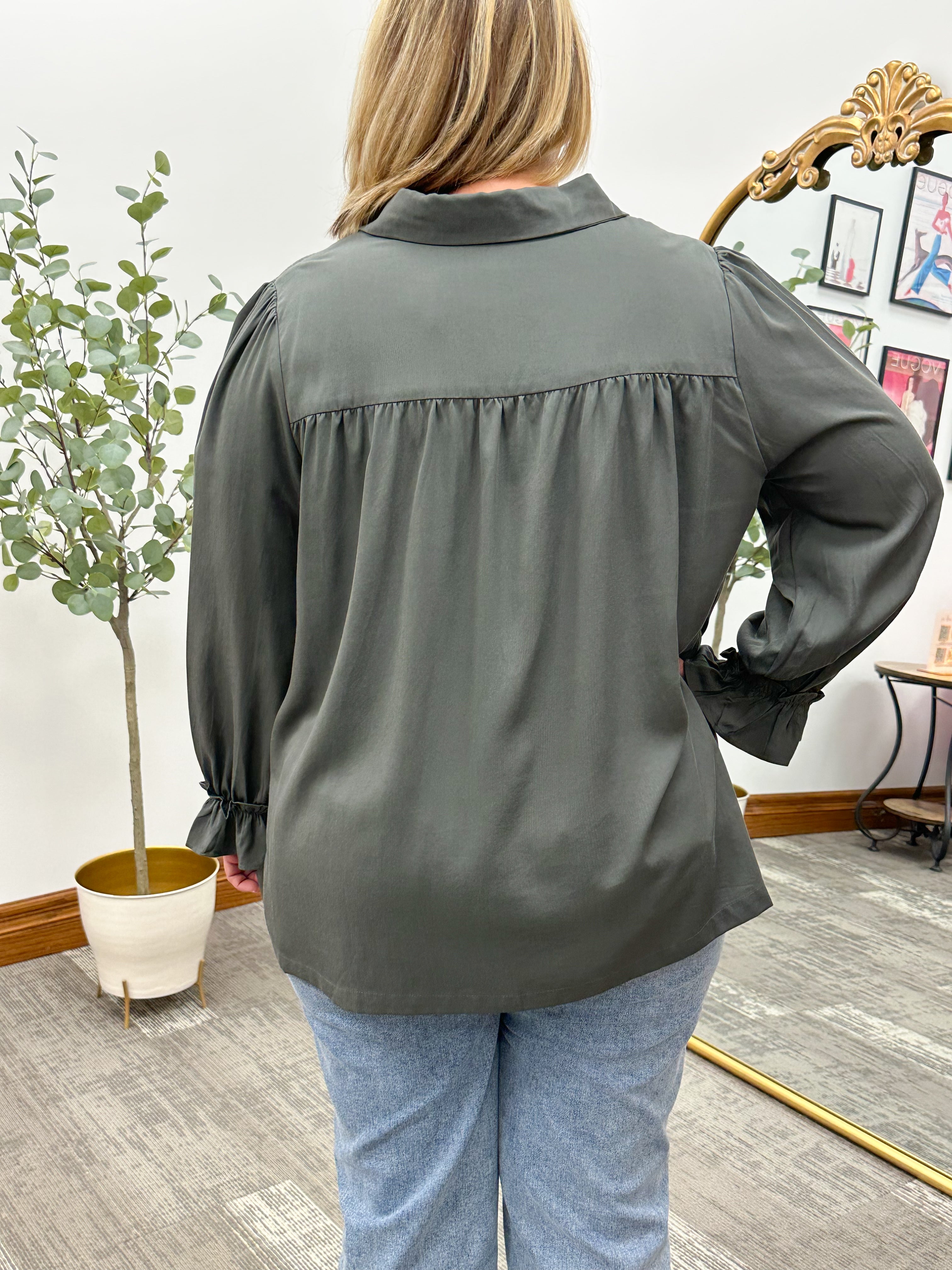 Smocked Button Up Tencel Top