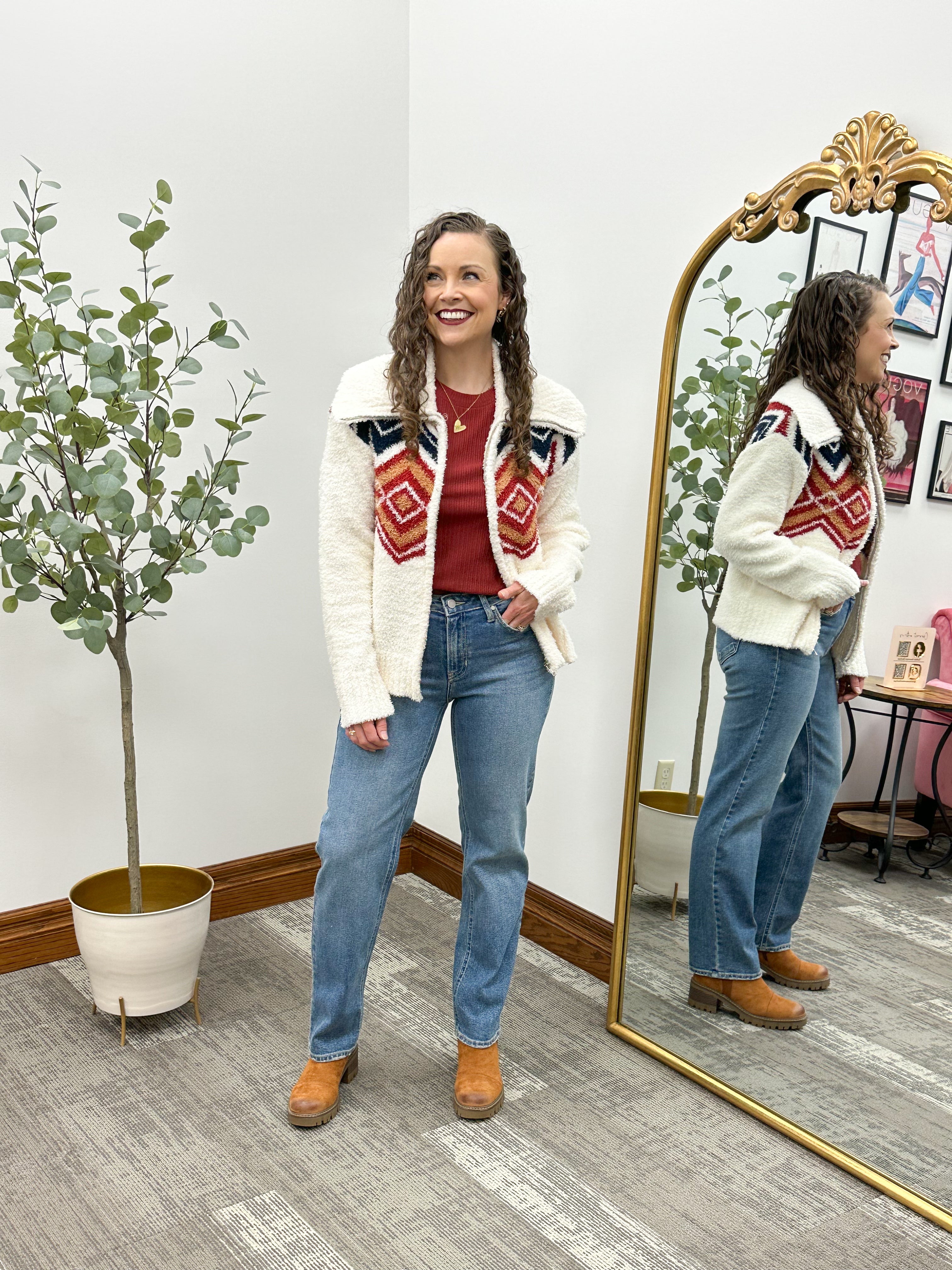 Talulla Cream & Burgundy Sweater Jacket