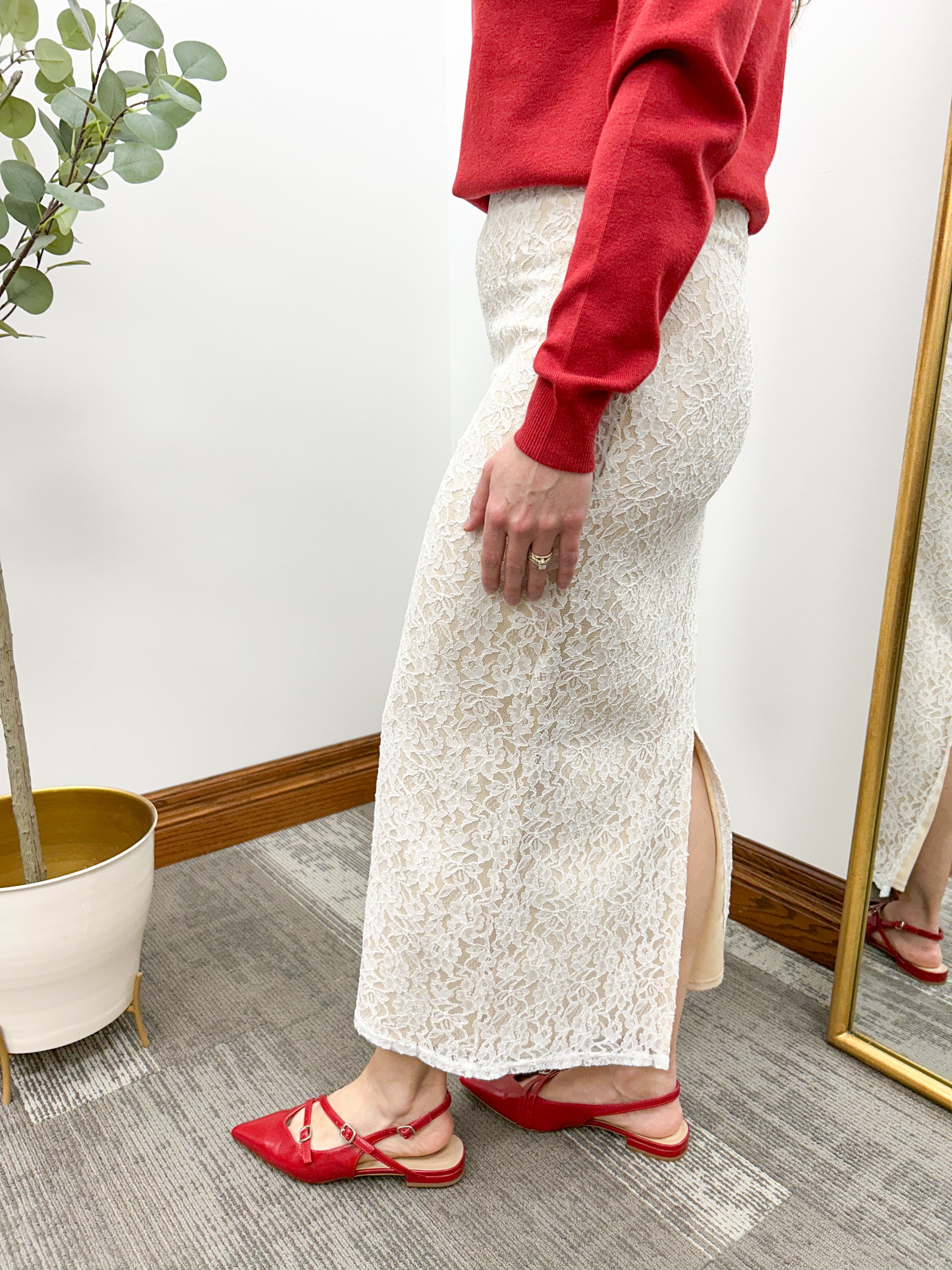 Remi White Lace Midi Skirt