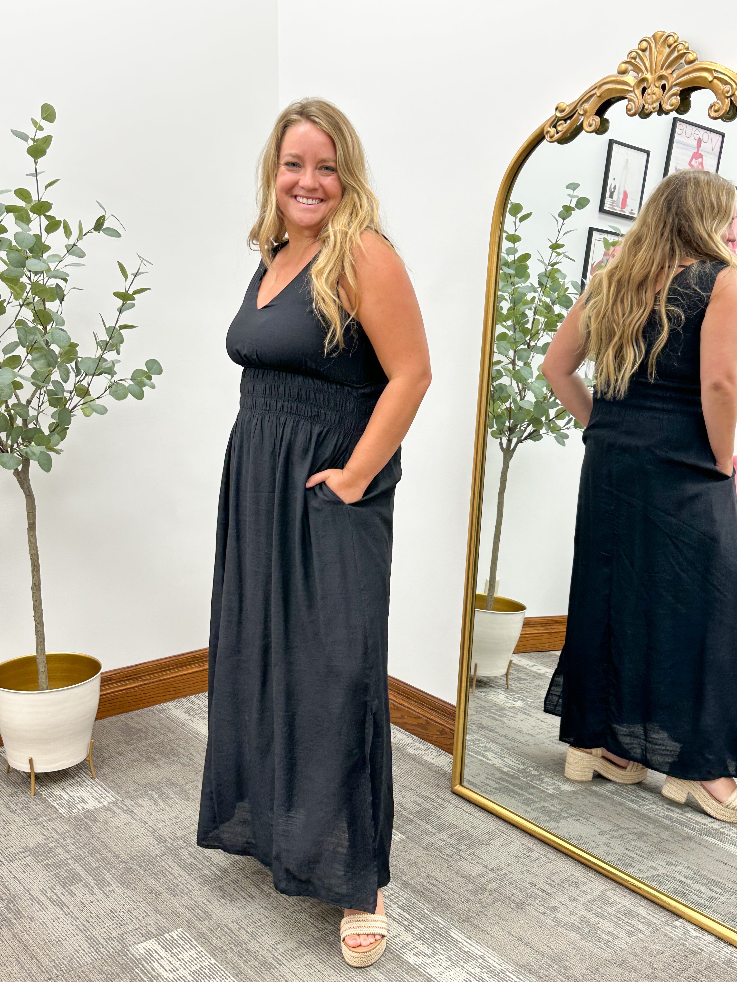 Black V-Neck Maxi Dress