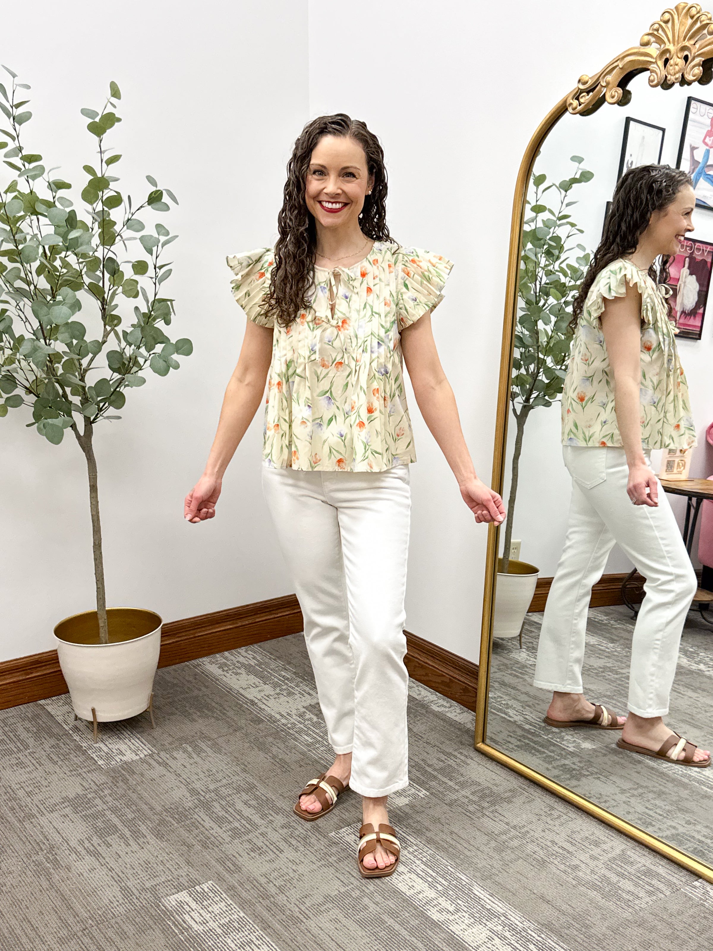 Floral Print Pleated Blouse