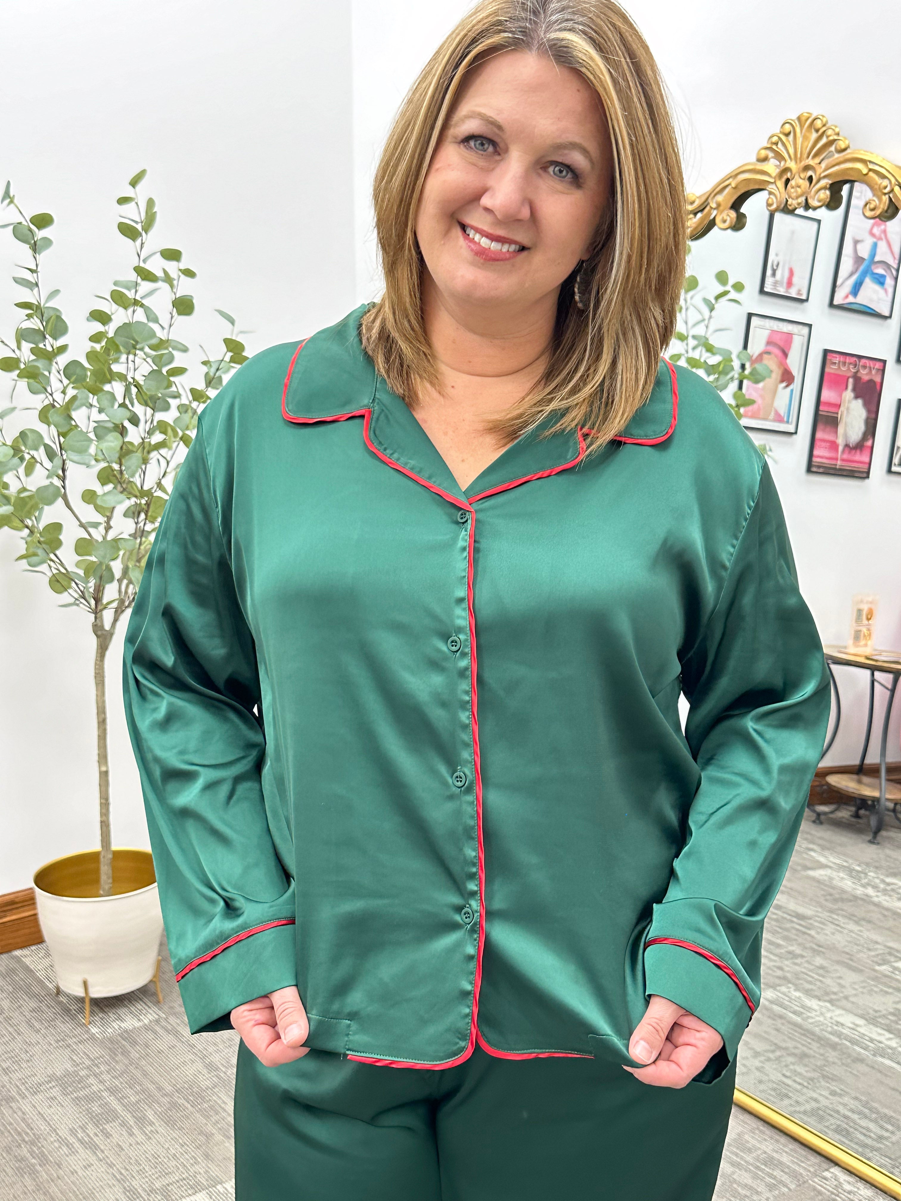 Green + Red Satin Christmas Pajamas