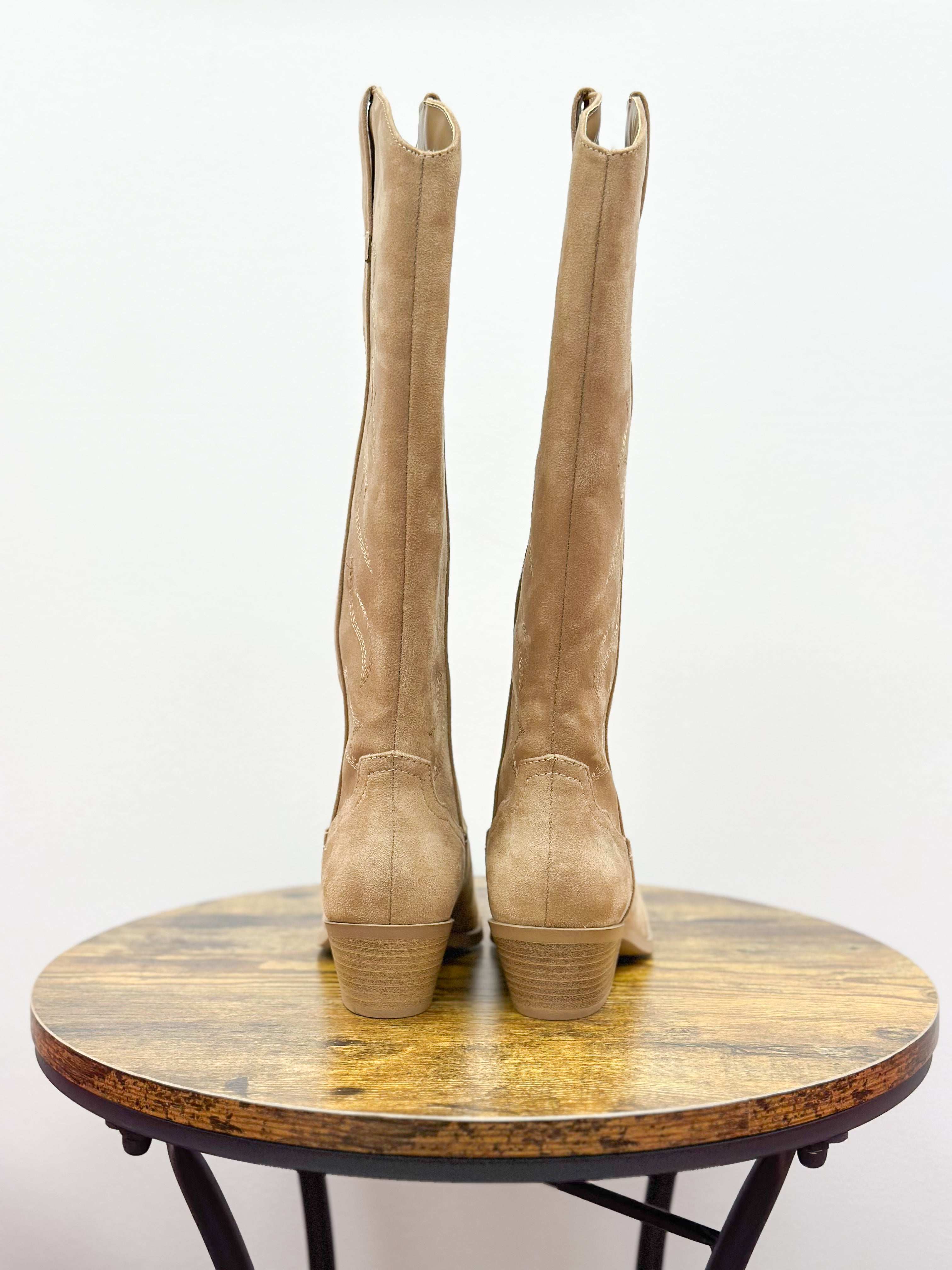 Knee High Square Toe Tan Western Boots