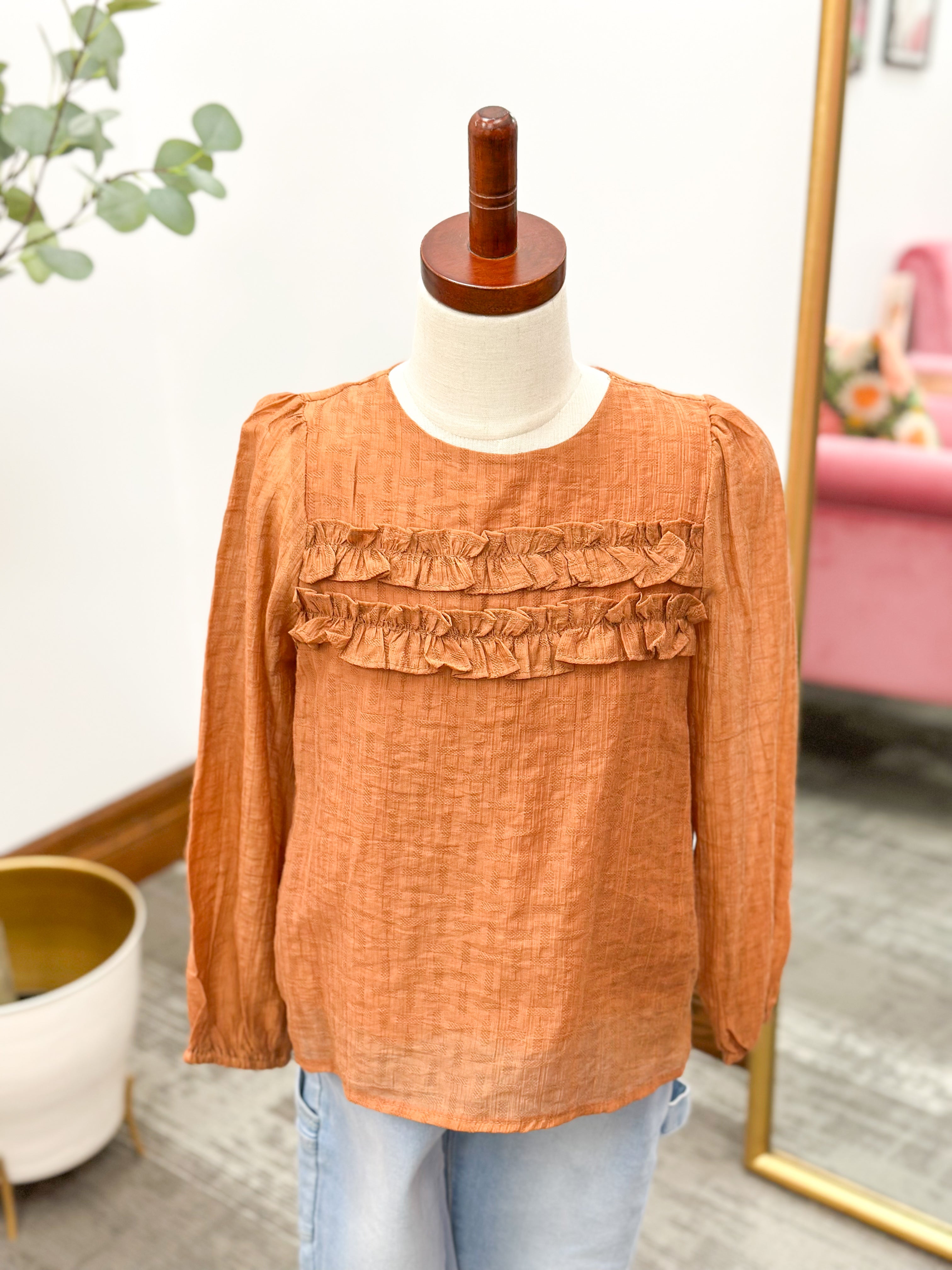 Girls Ruffle Puff Sleeve Blouse