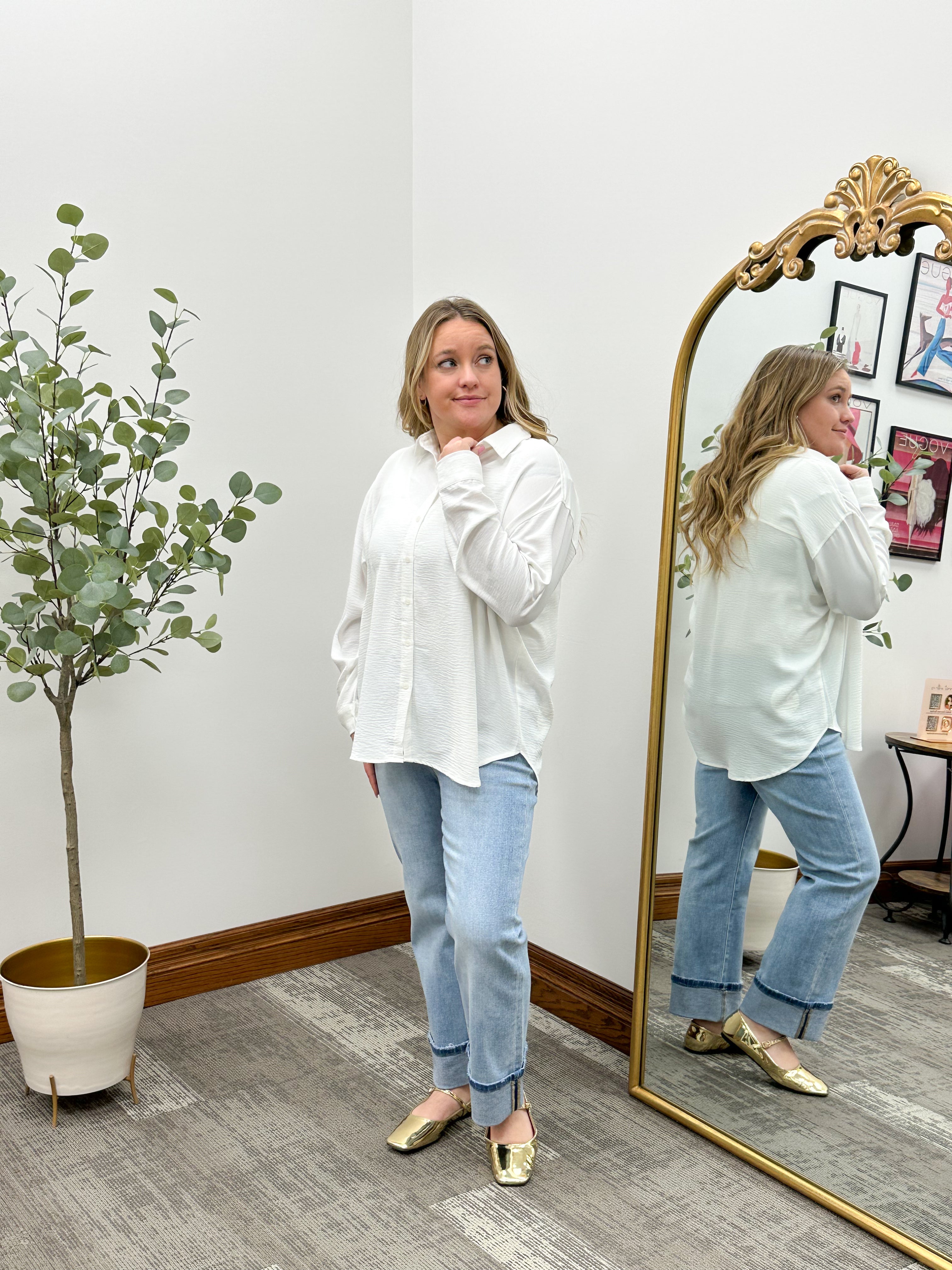 Oversized Ivory Button Down Blouse