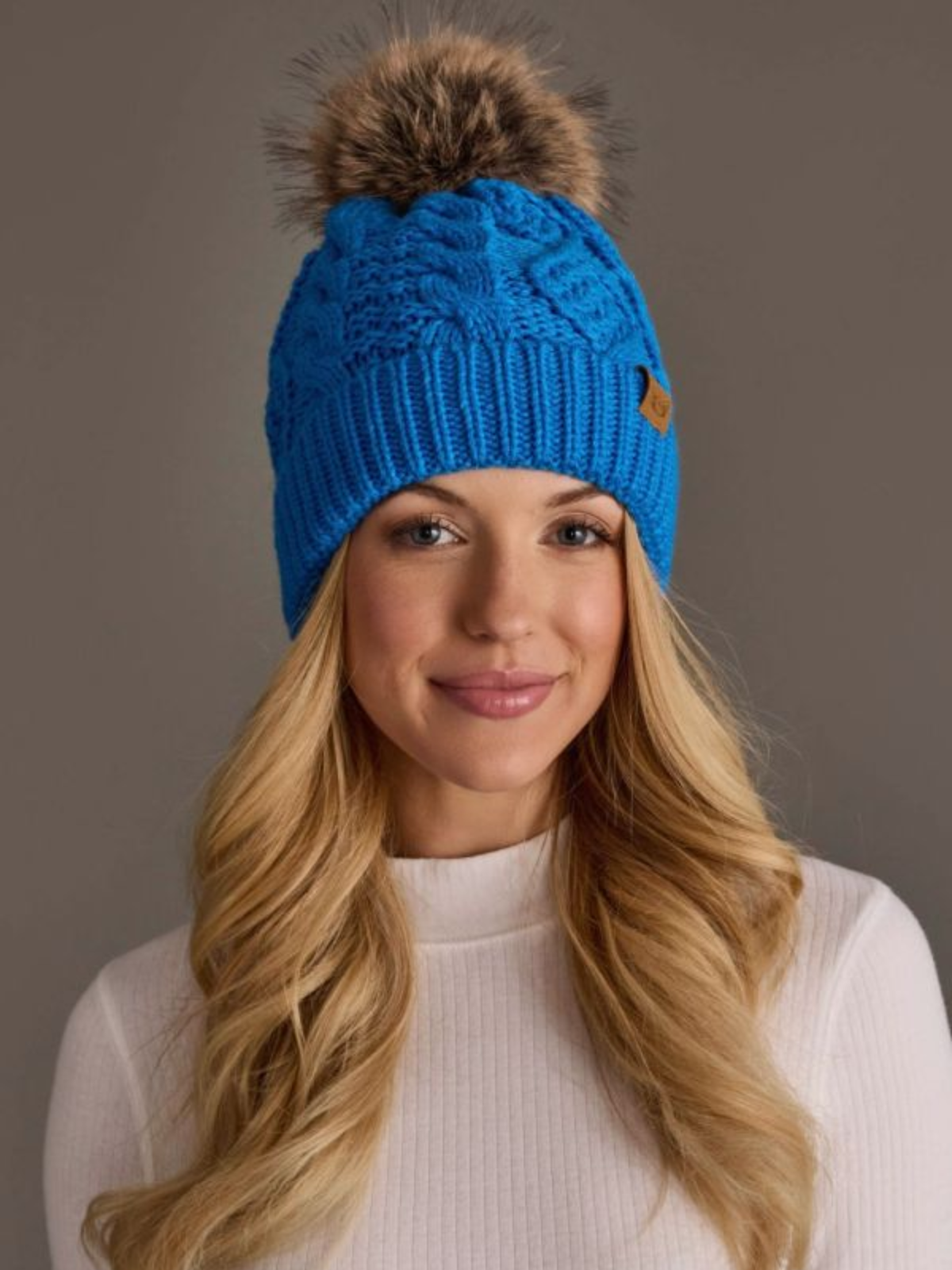 Blue Cable Knit Pom Hat