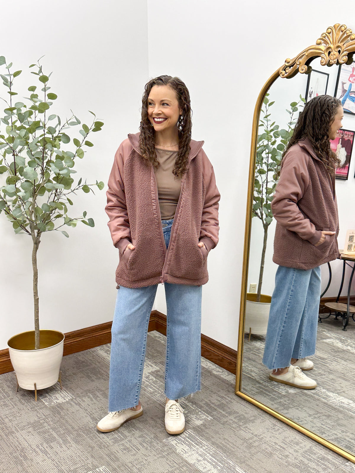 Sherpa Zip Up Long Bomber Jacket