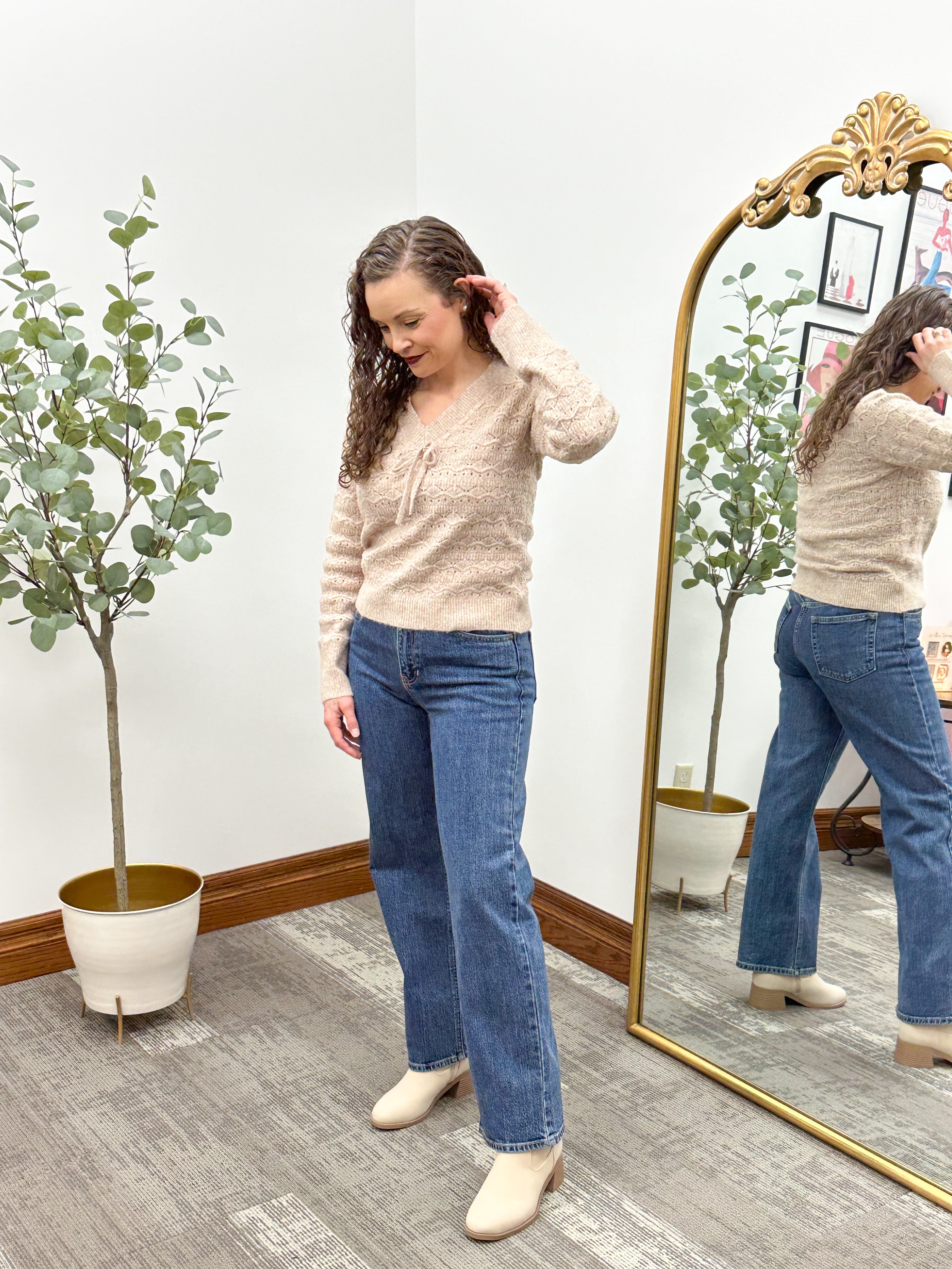 Textured Bow Detail Sweater