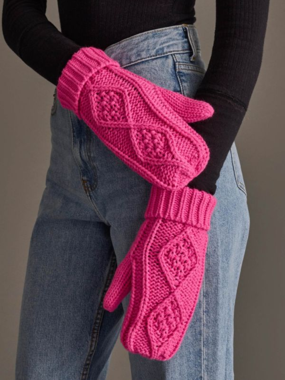 Bright Pink Cable Knit Mittens