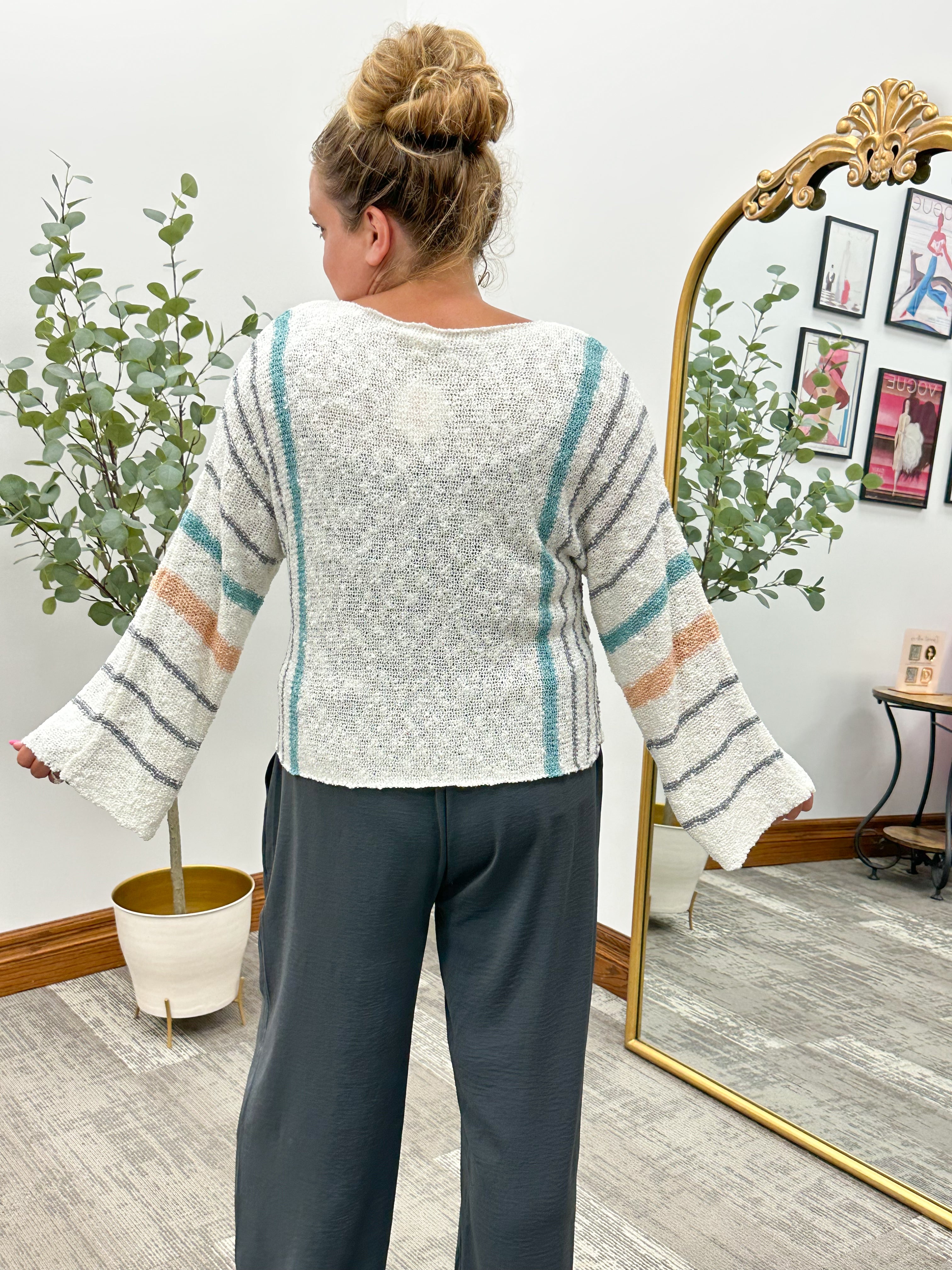 Verticle Striped Bell Sleeve Sweater