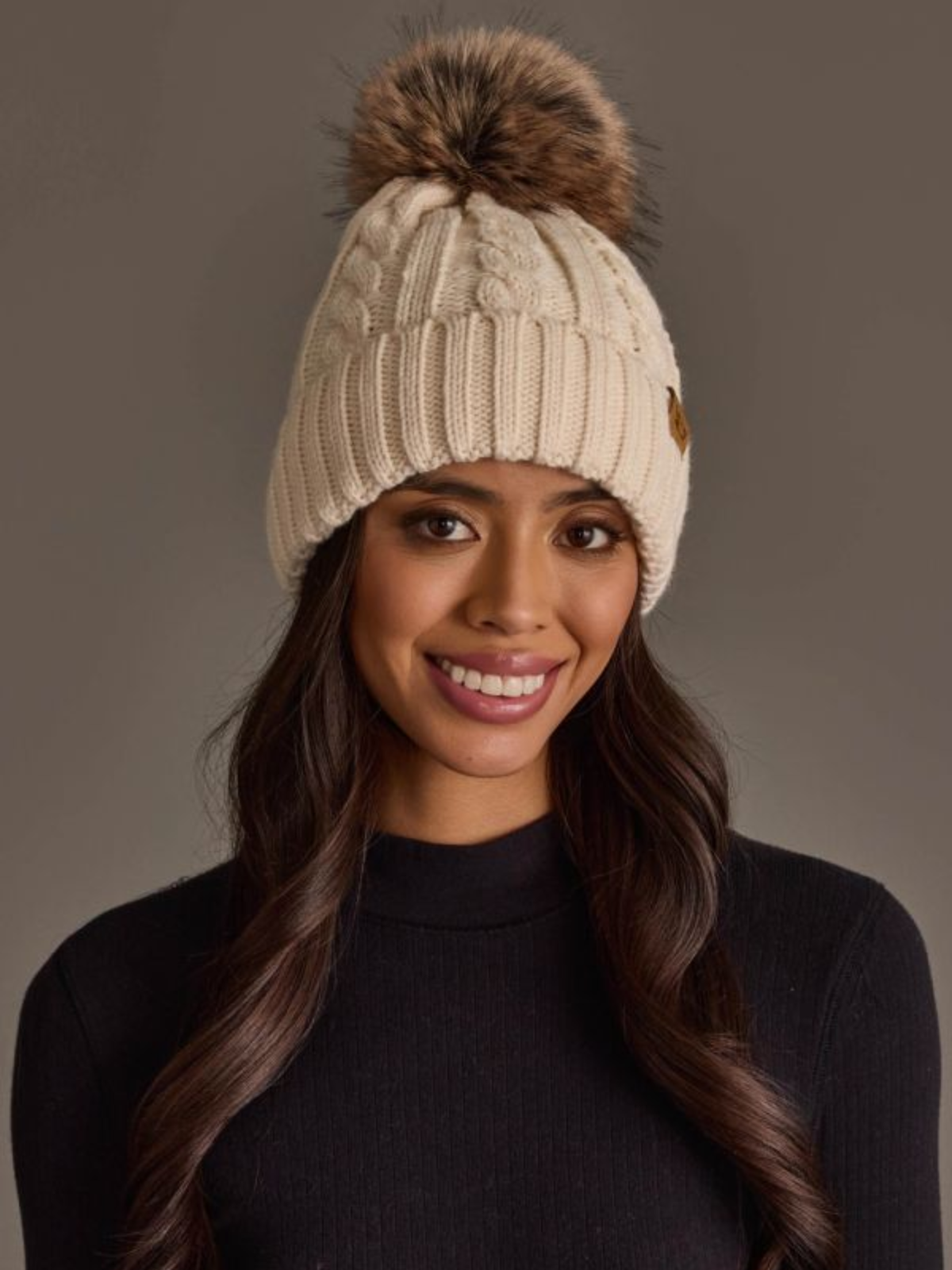 Cream Cable Knit Pom Hat