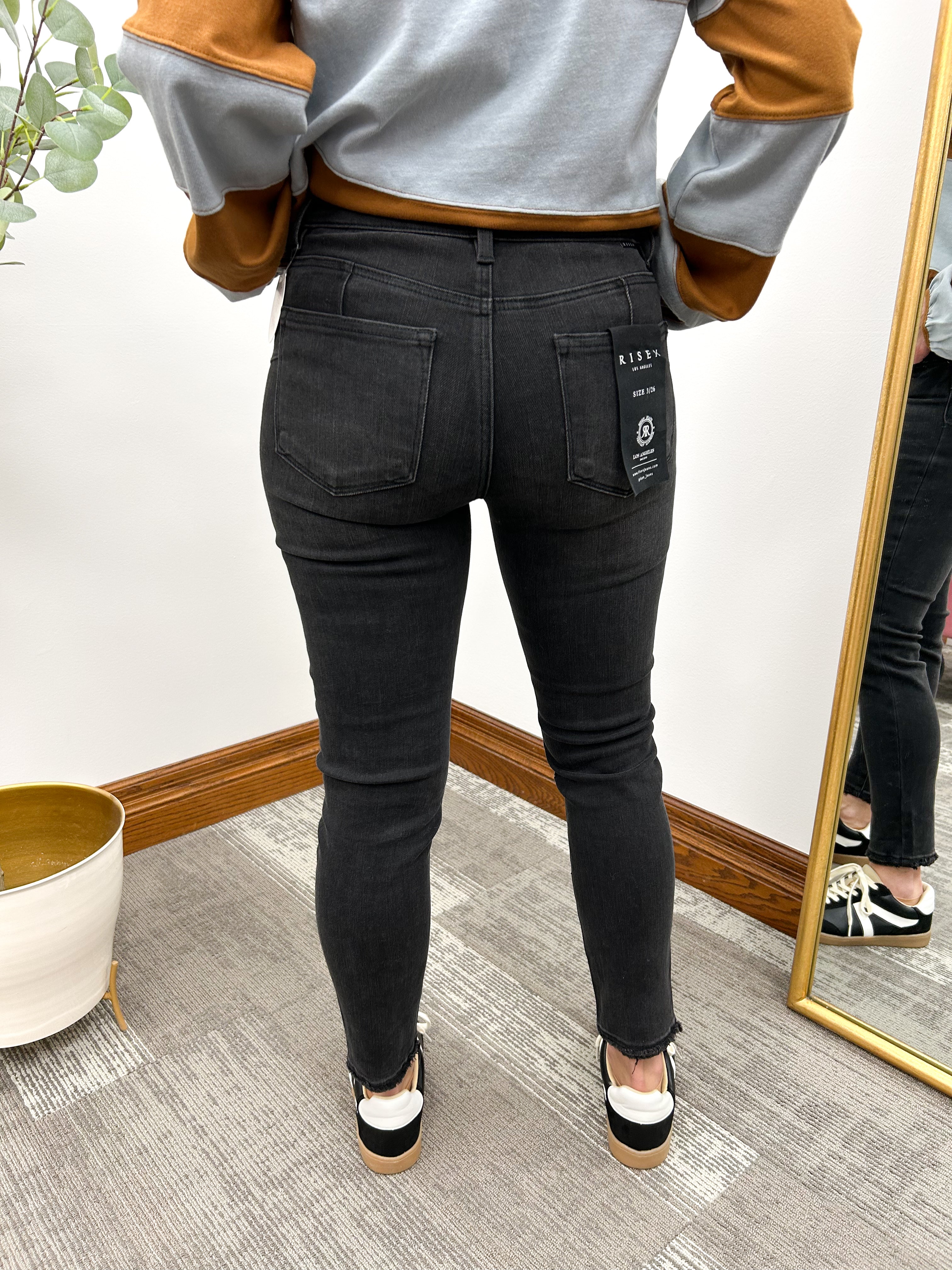 Black Tummy Control Mid Rise Crop Skinny Jeans
