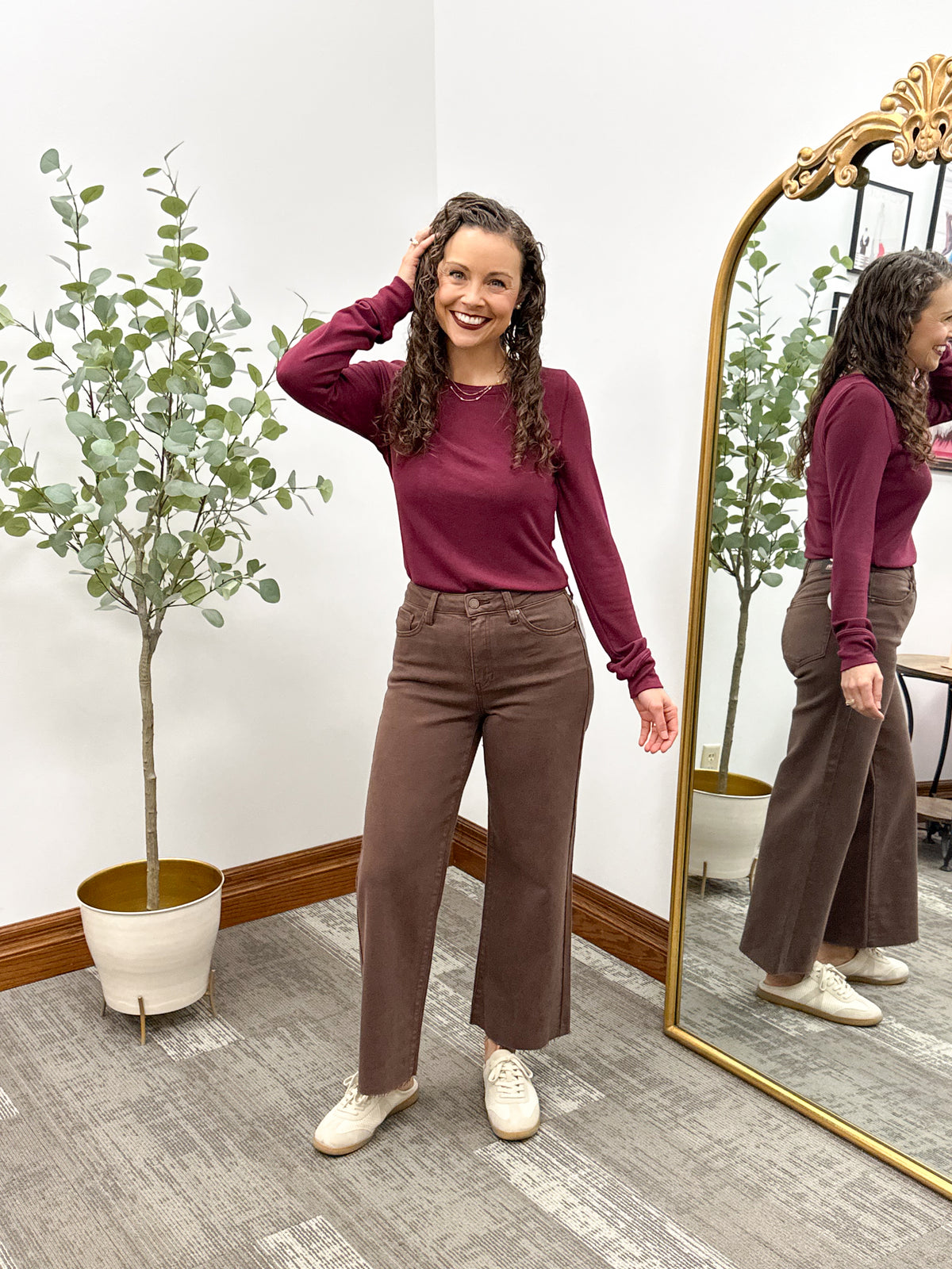 High Rise Slim Espresso Wide Leg Jean