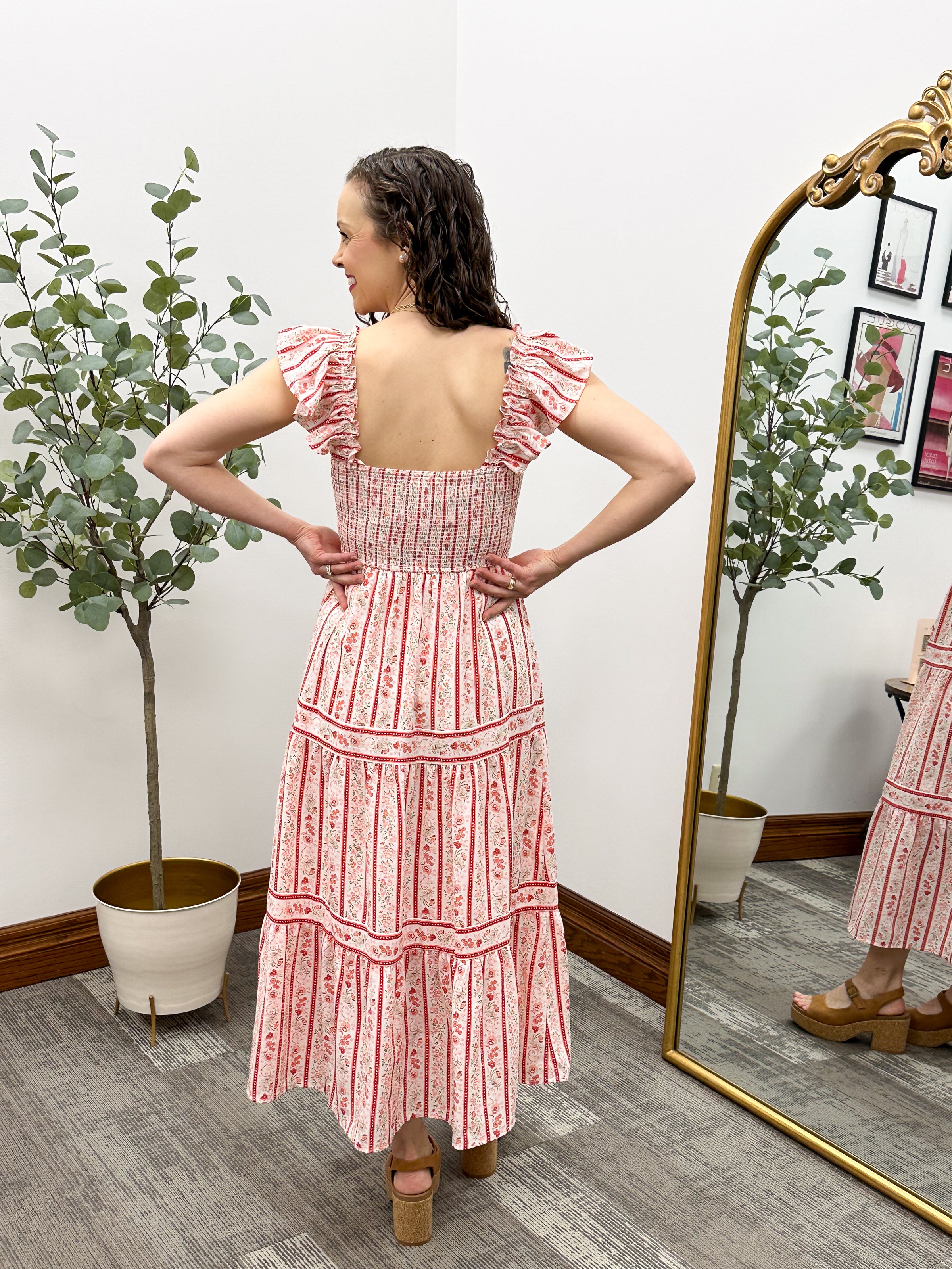 Red Floral Midi Dress