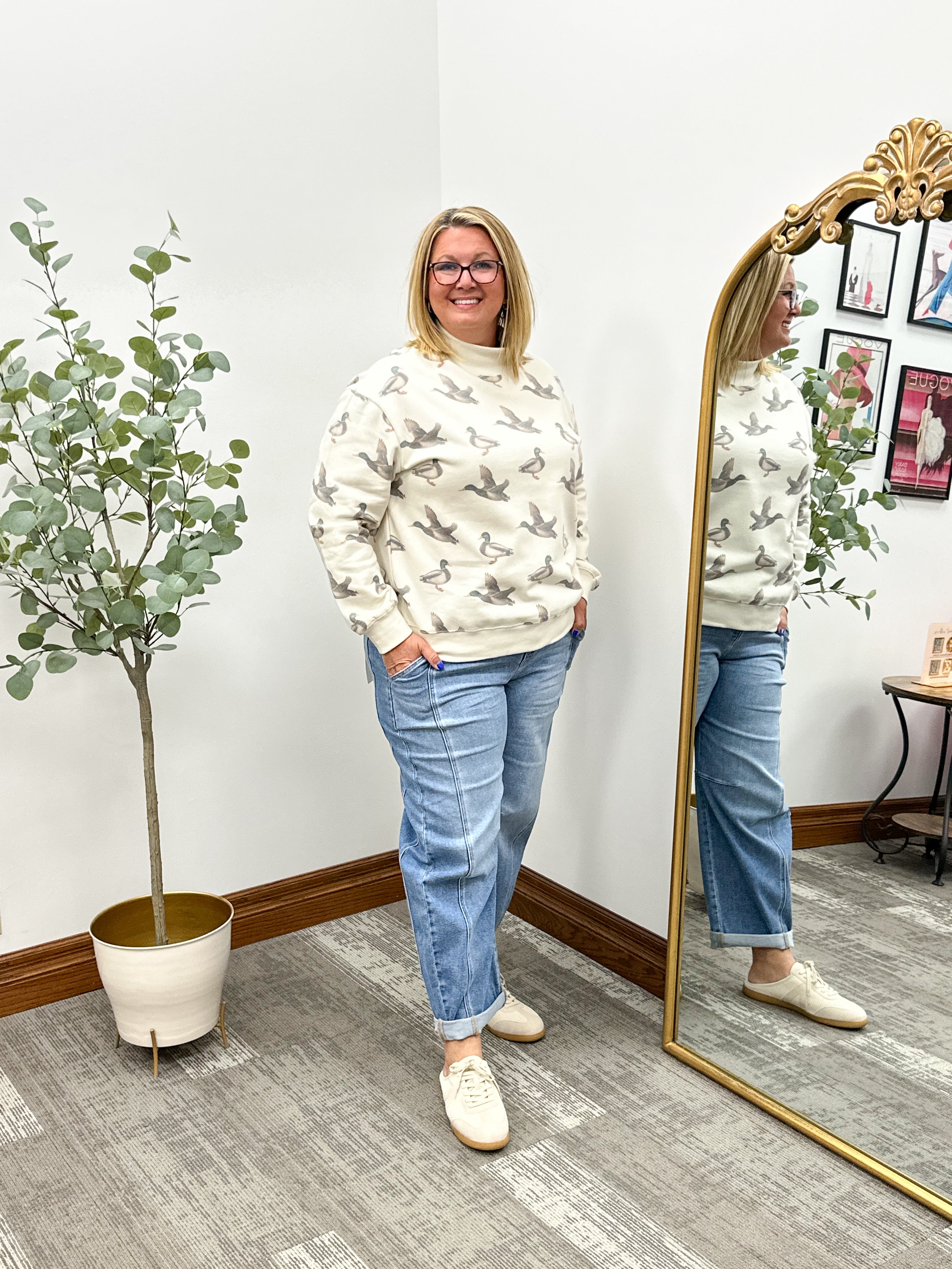 Mallard Duck Mock Neck Oversized Sweatshirt