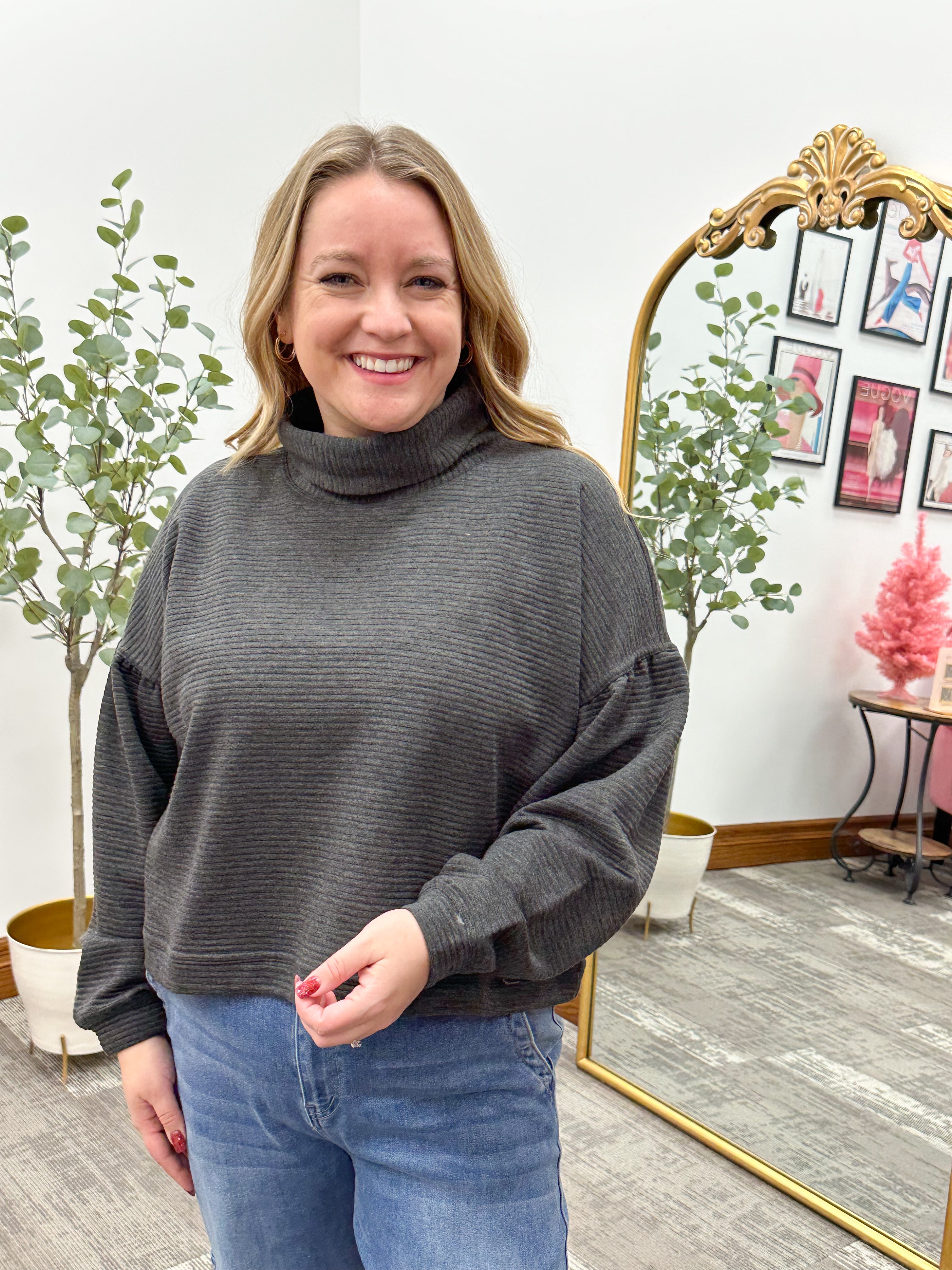 Cropped Cowl Neck Pullover
