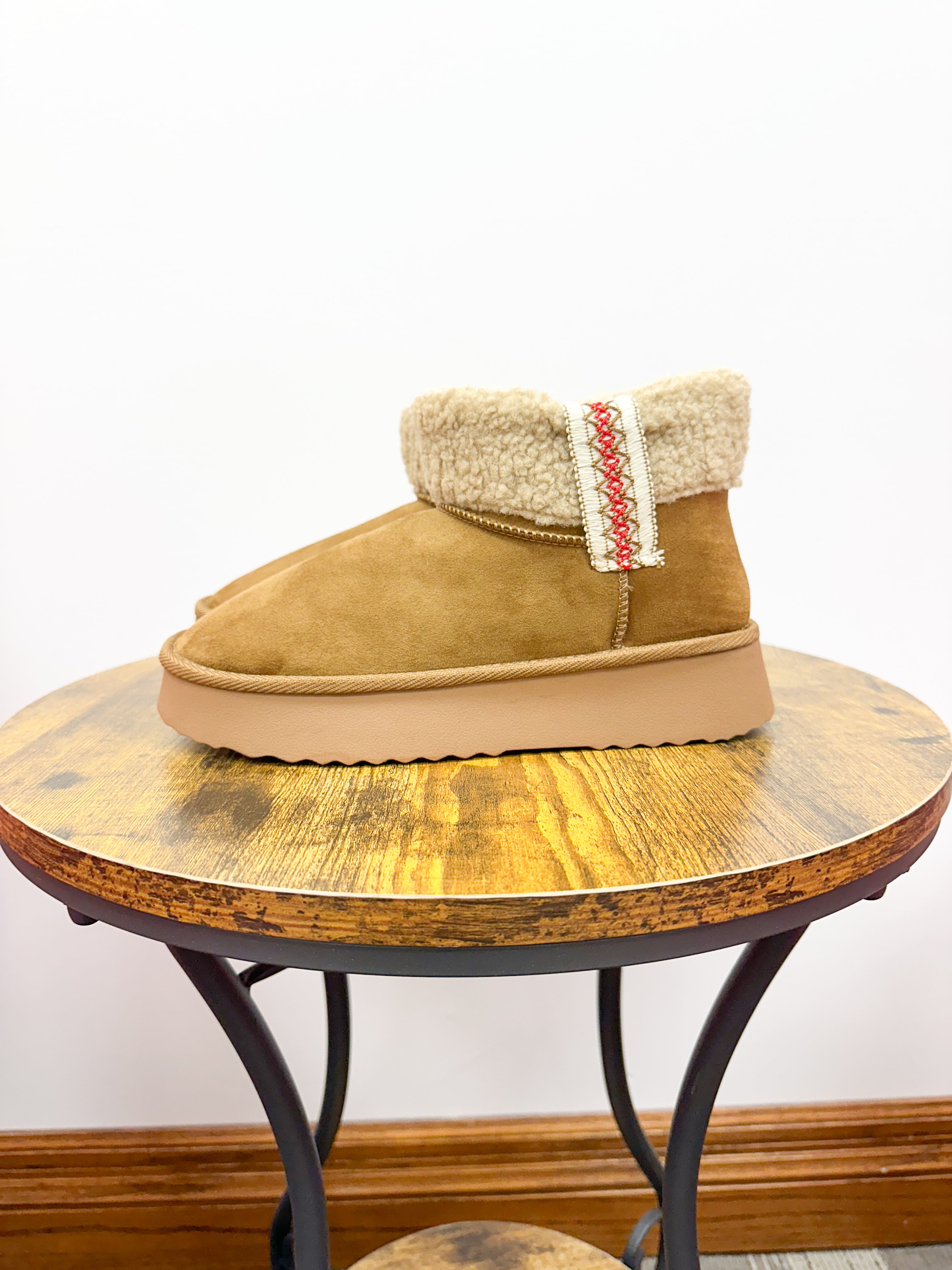 Faux Shearling Tan Platform Bootie