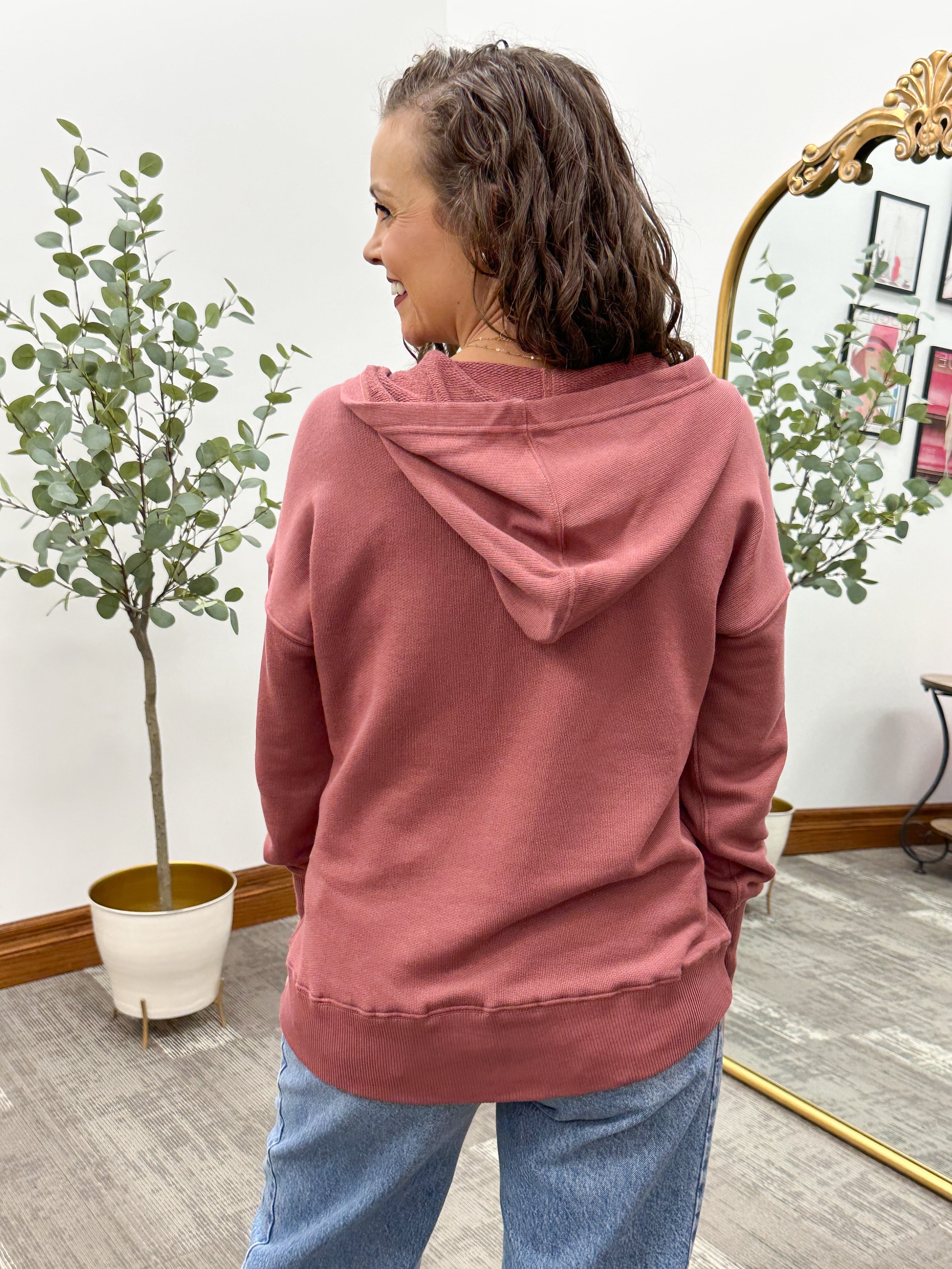 Oversized Dark Mauve Hooded Pullover