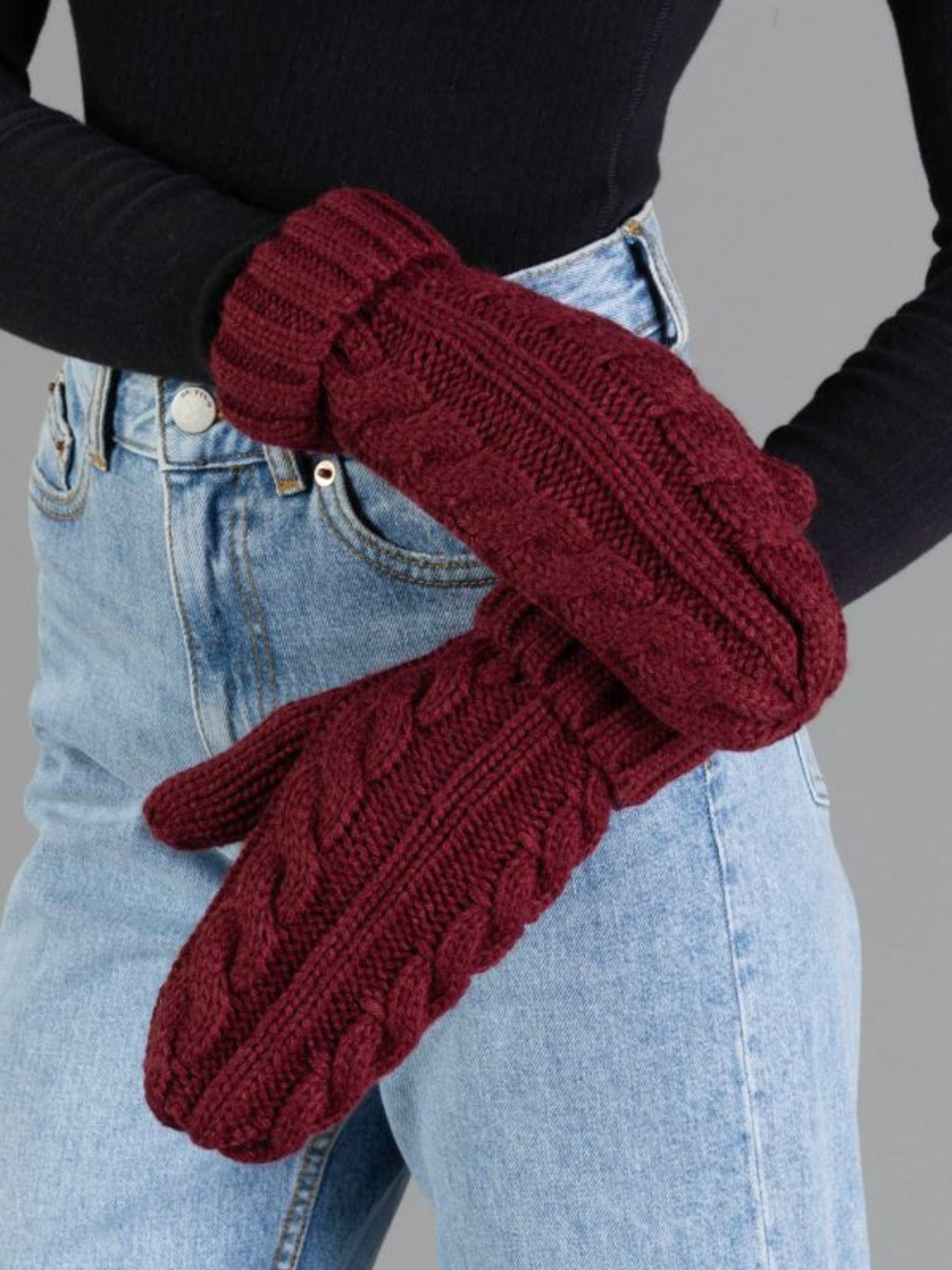 Maroon Cable Knit Mittens