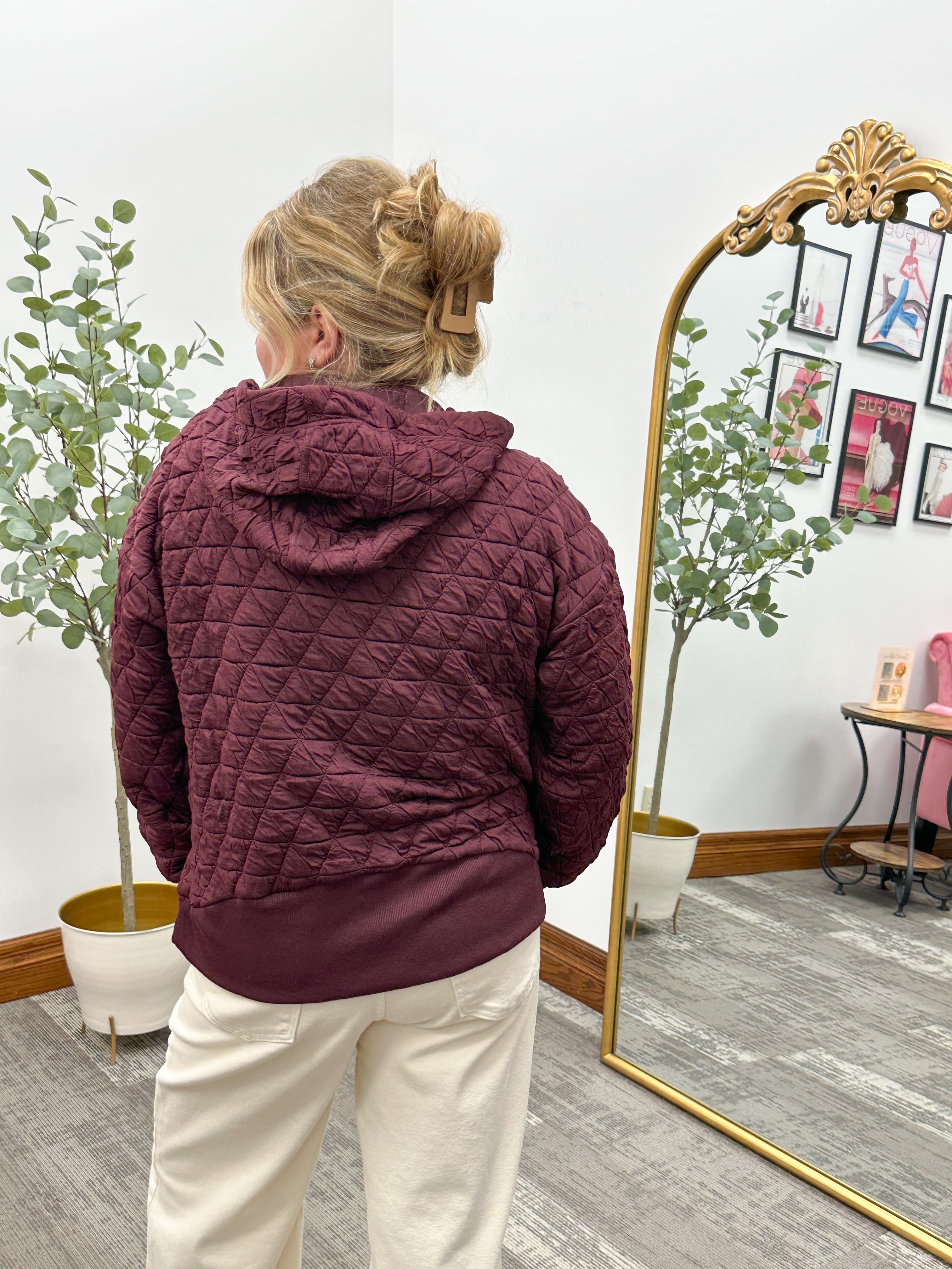 Quilted Zip Up Hooded Sweatshirt Jacket
