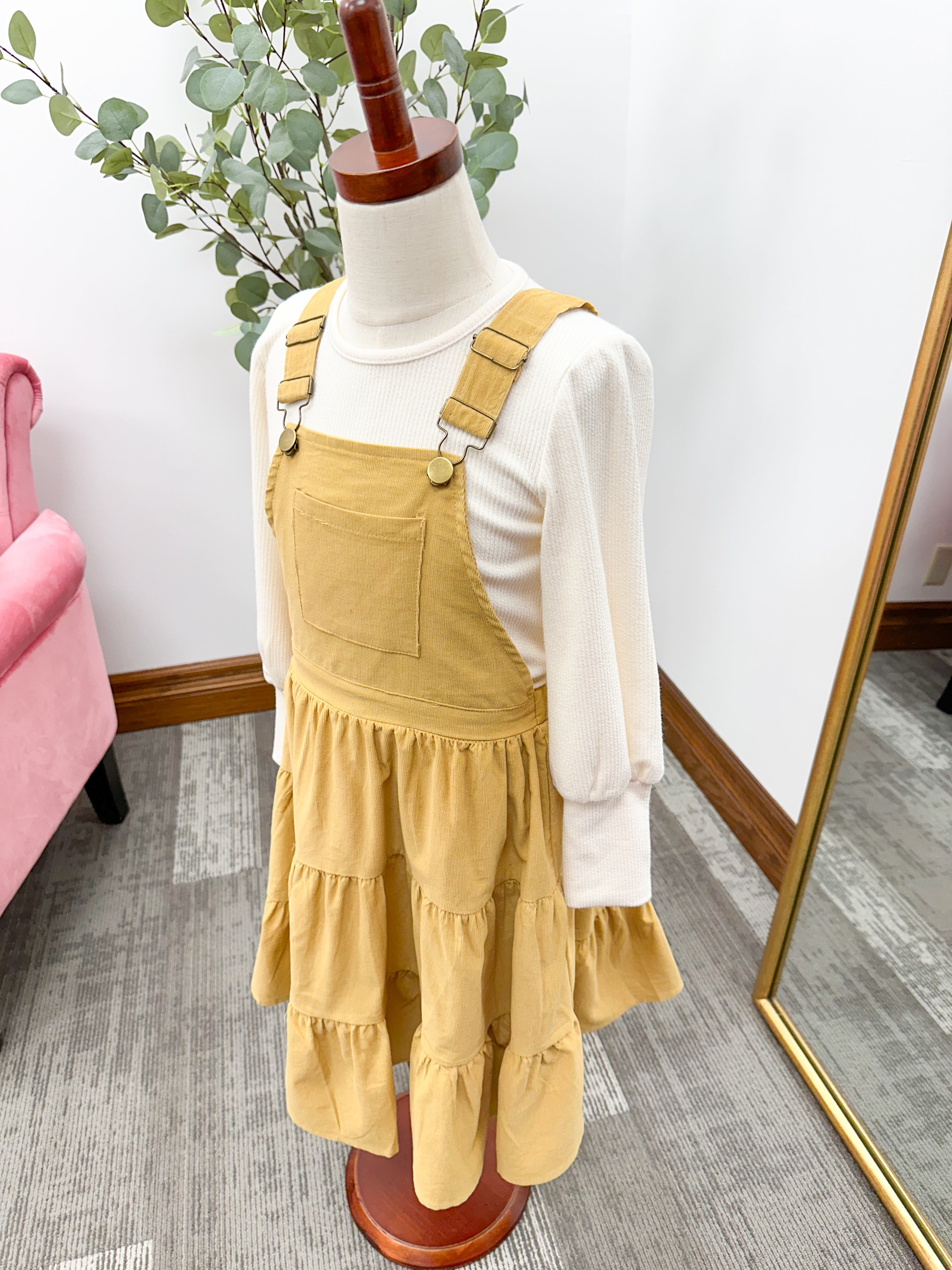Girls Mustard Corduroy Jumper Dress