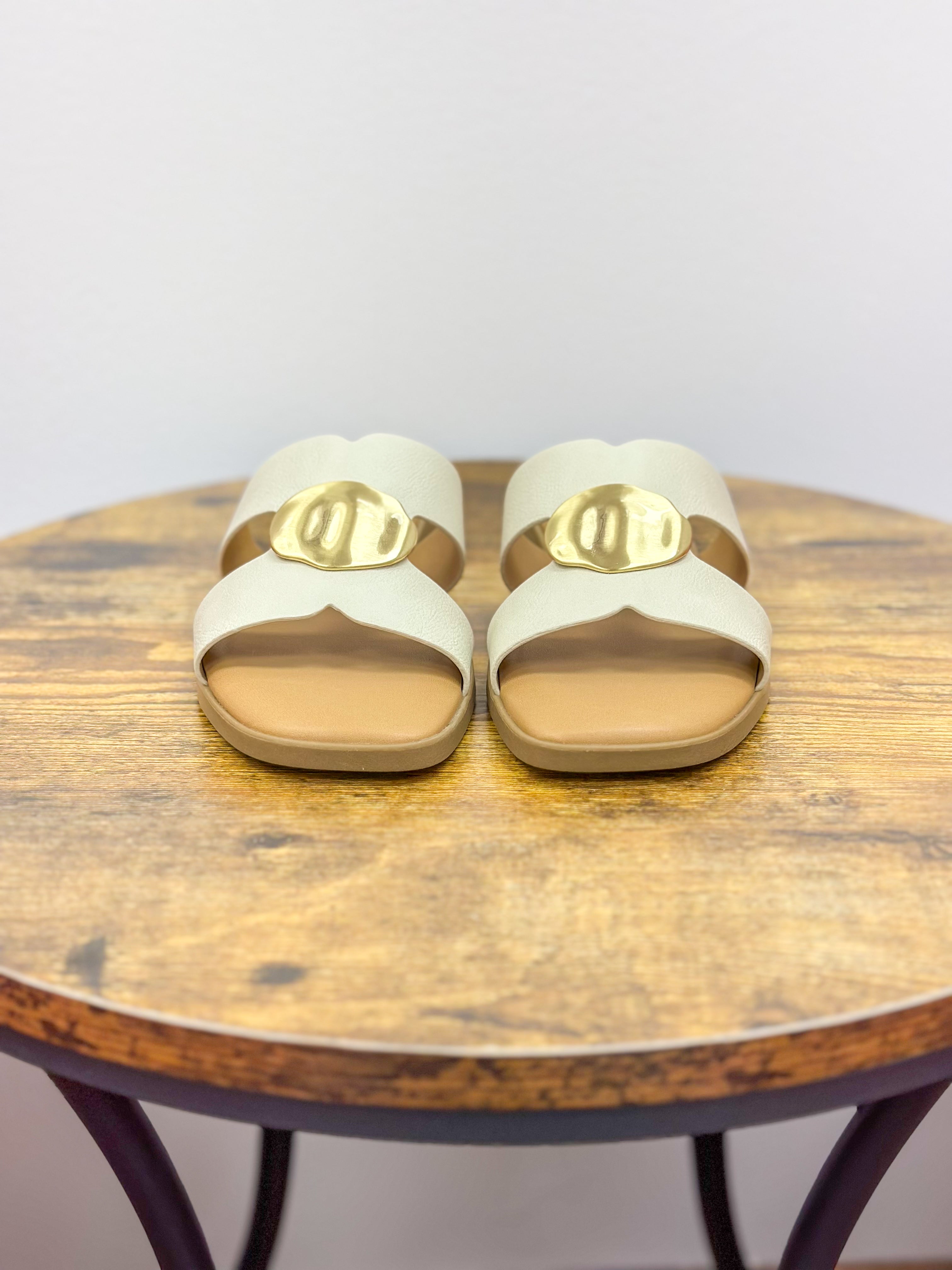 Cream With Gold Circle Pendant Sandals