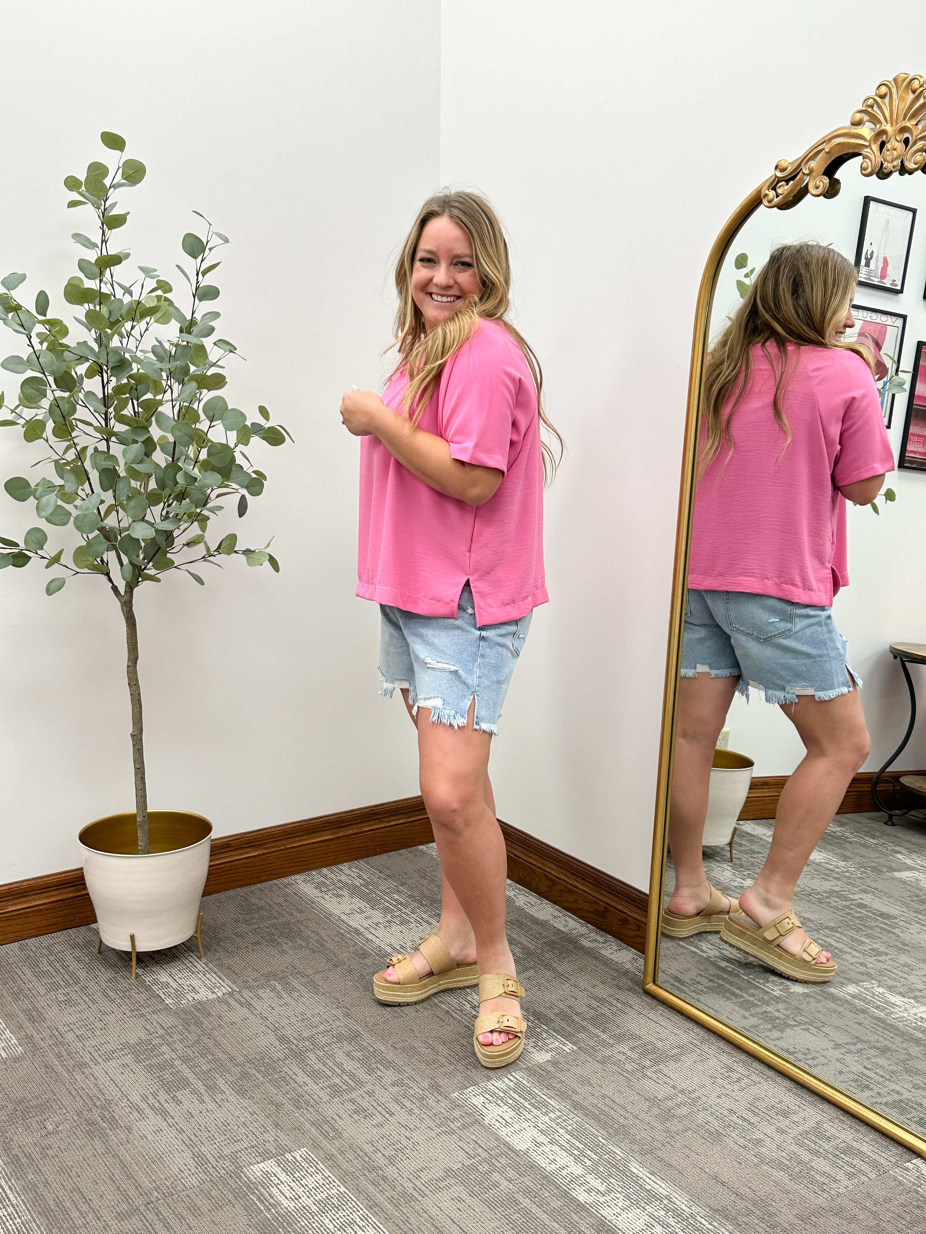 Vintage Wash Boyfriend Midi Shorts