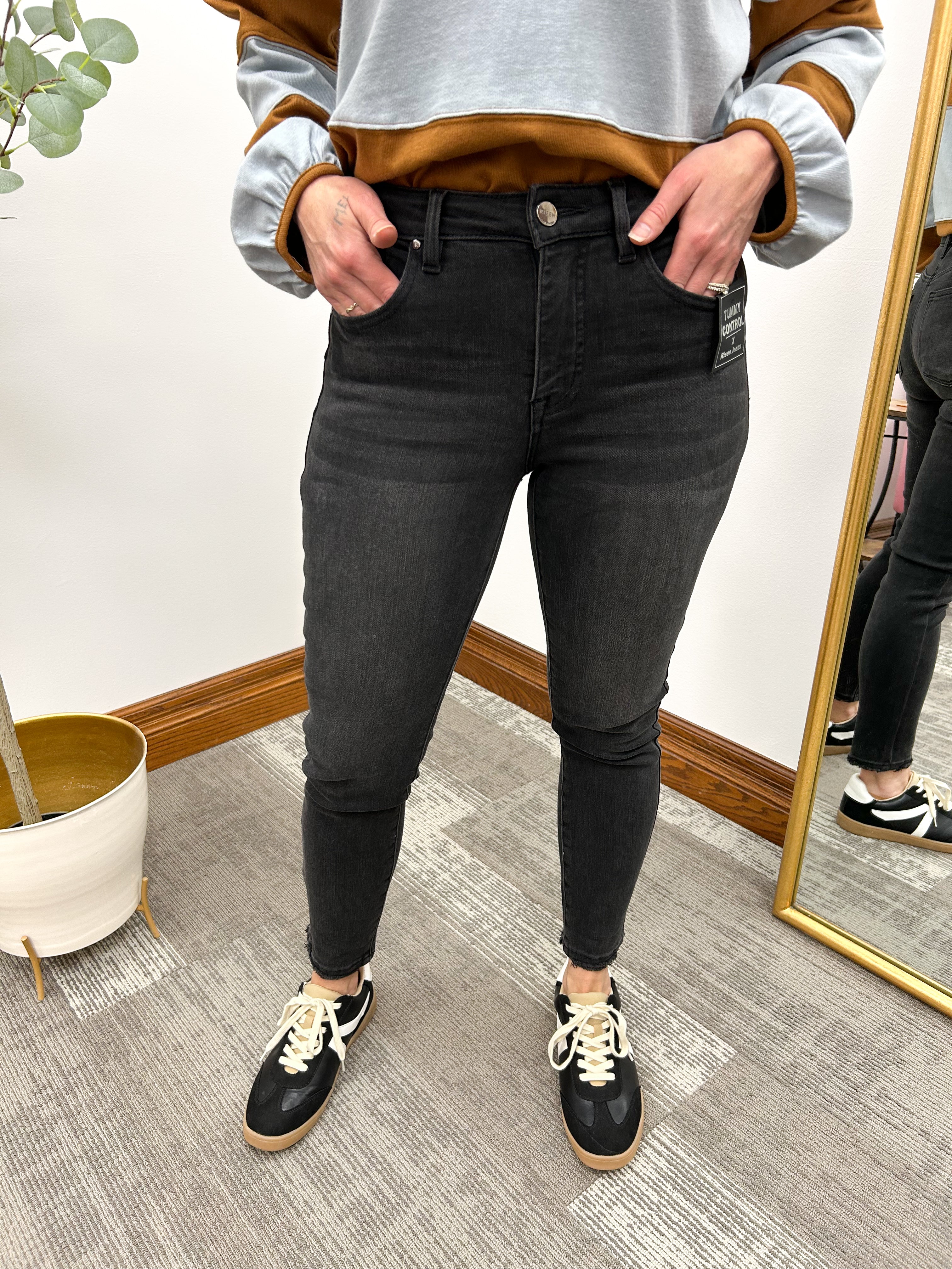 Tummy Control Mid Rise Black Skinny Jeans