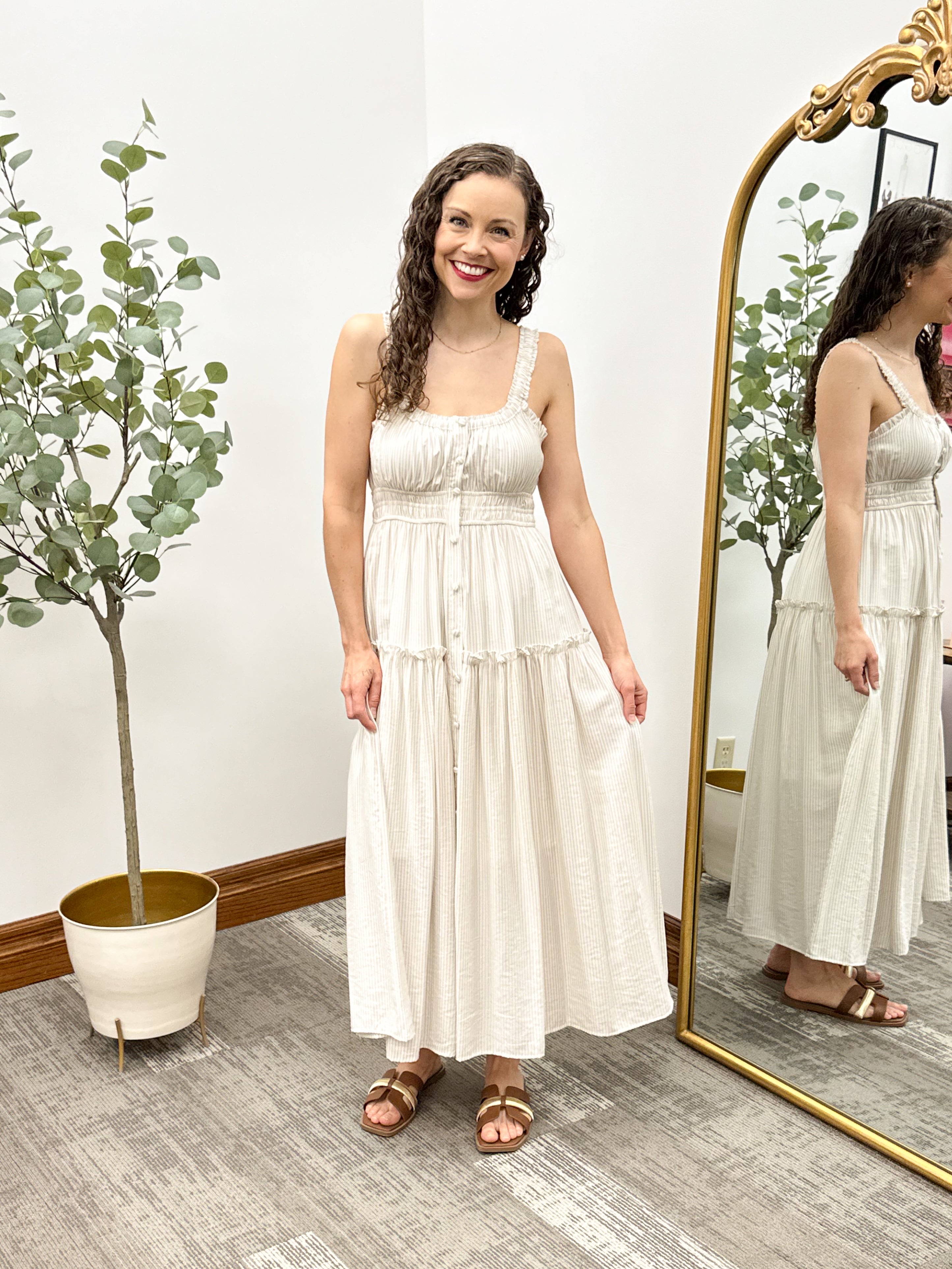 Neutral Striped Midi Sun Dress