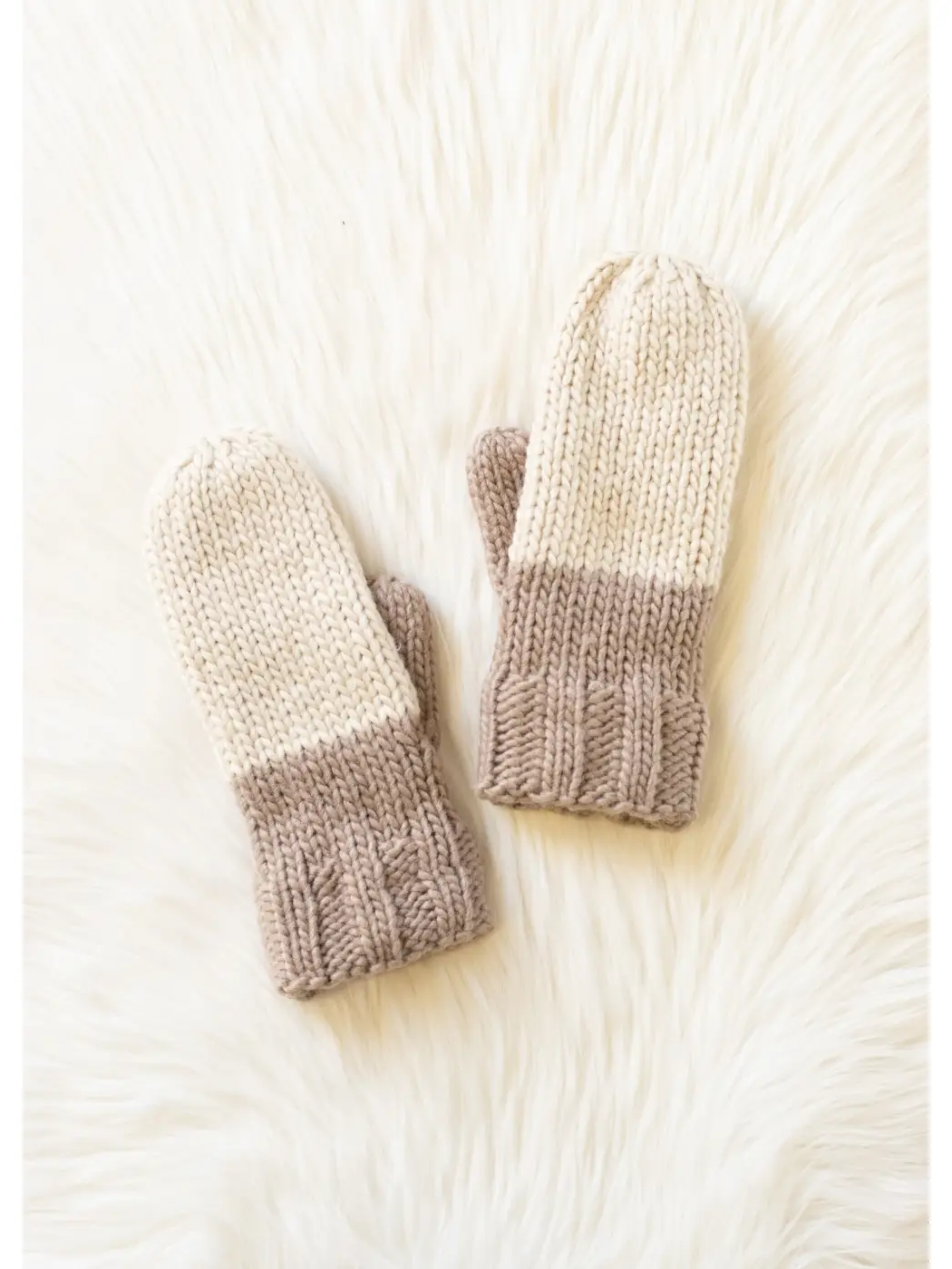 Beige & Taupe Color Block Fleece Lined MIttens