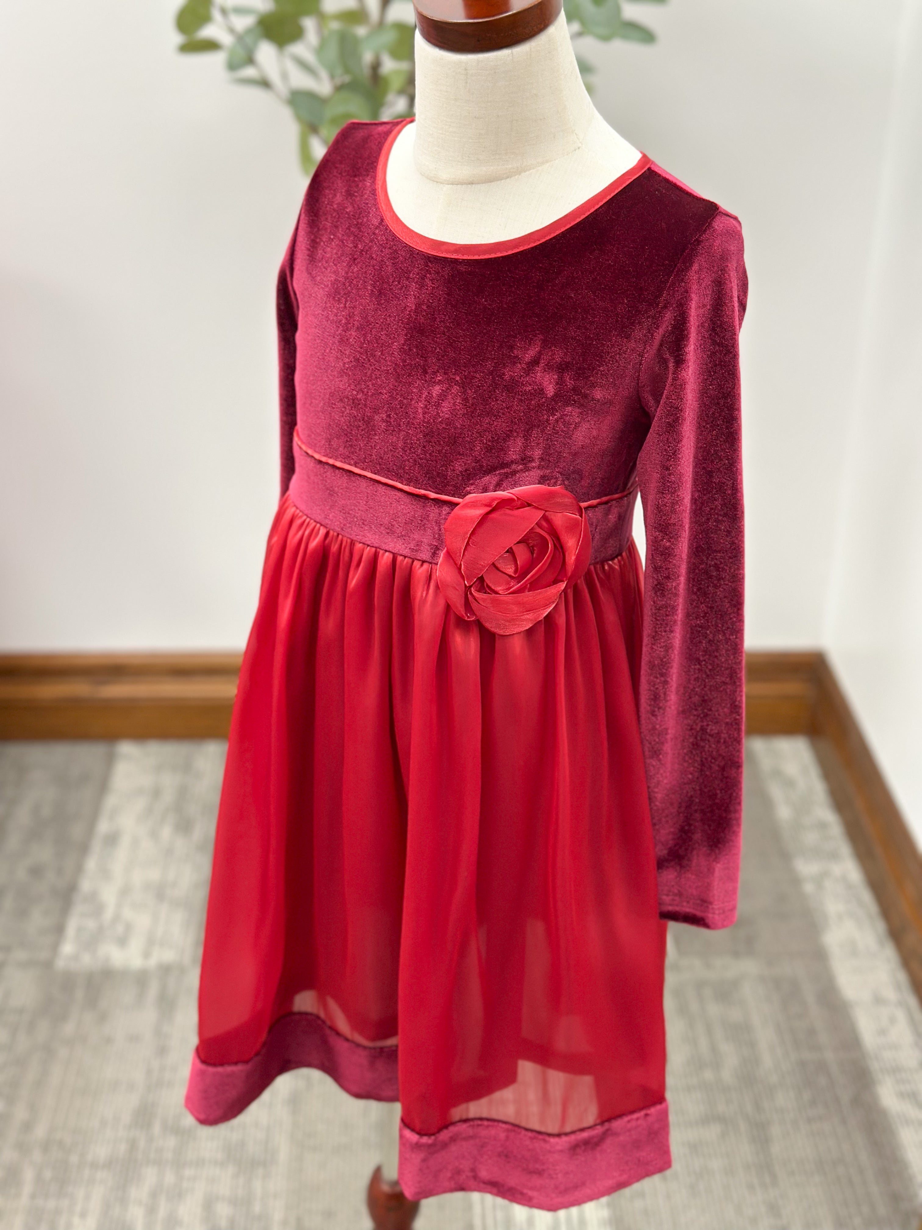 Girls Red + Burgundy Velvet Dress