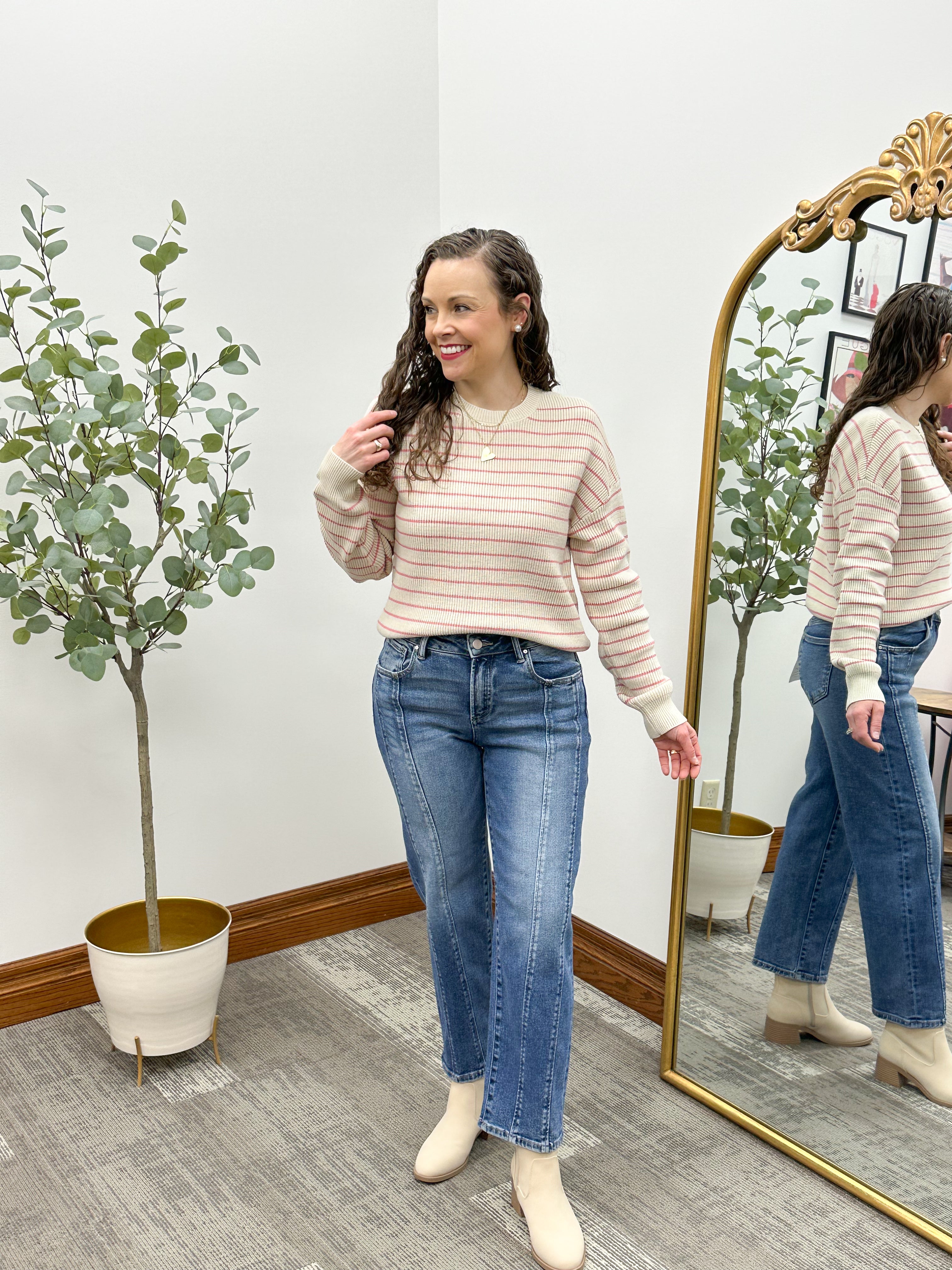 Cream & Pink Striped Sweater