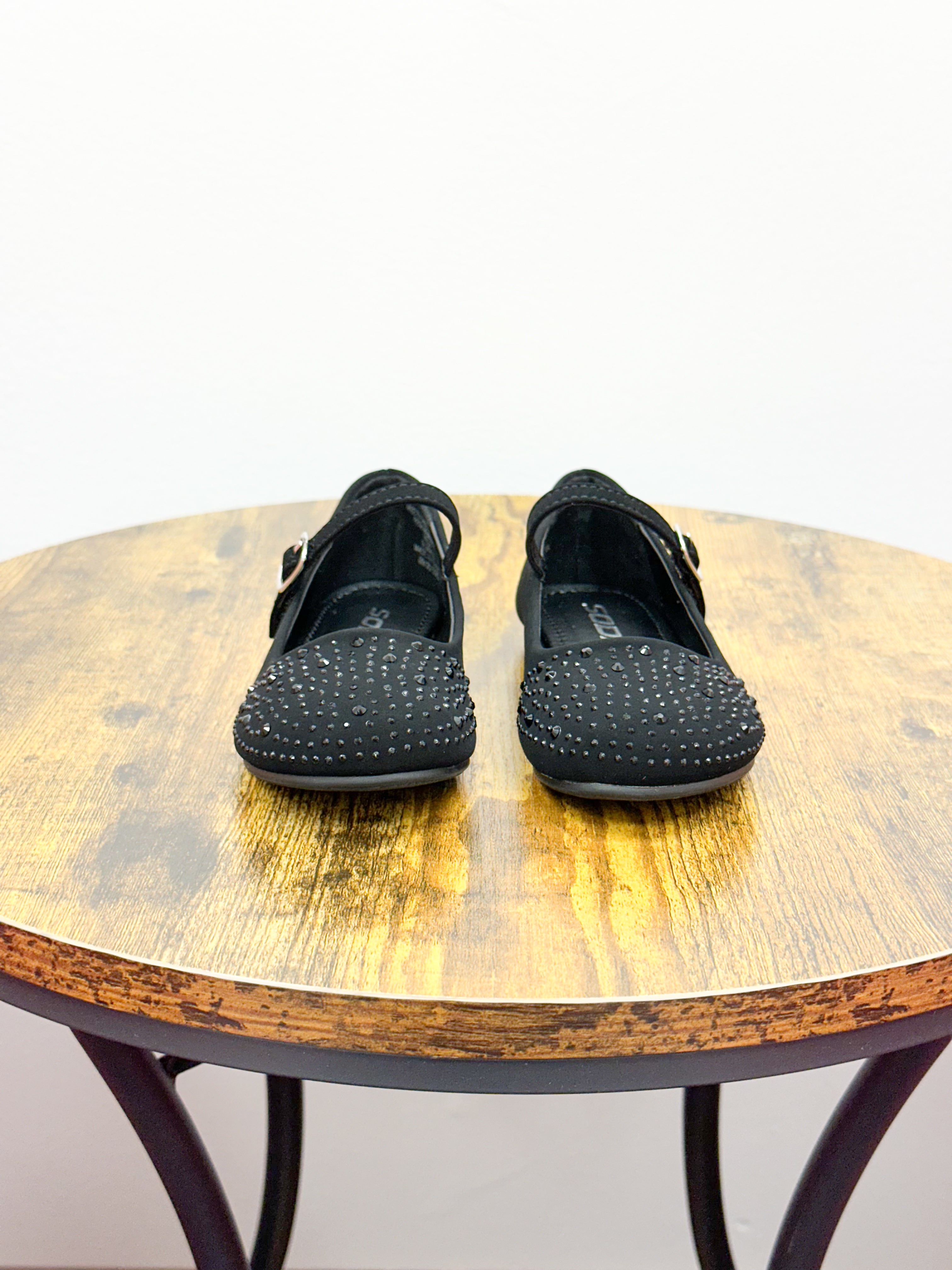 Girls Black Embellished Ballet Flats